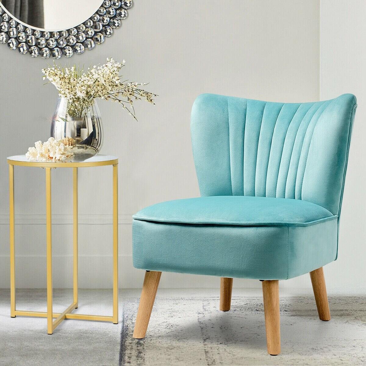 Costway Armless Accent Chair Modern Velvet Leisure Chair Single Upholstered Green