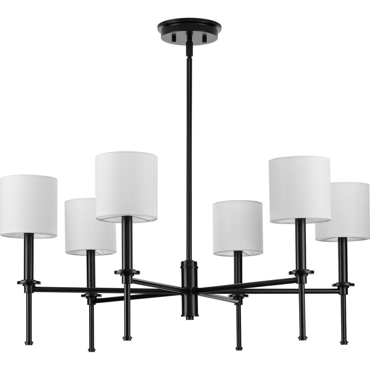 Progress Lighting Elara 6-Light Chandelier, Steel, Matte Black, Clear Glass Shades