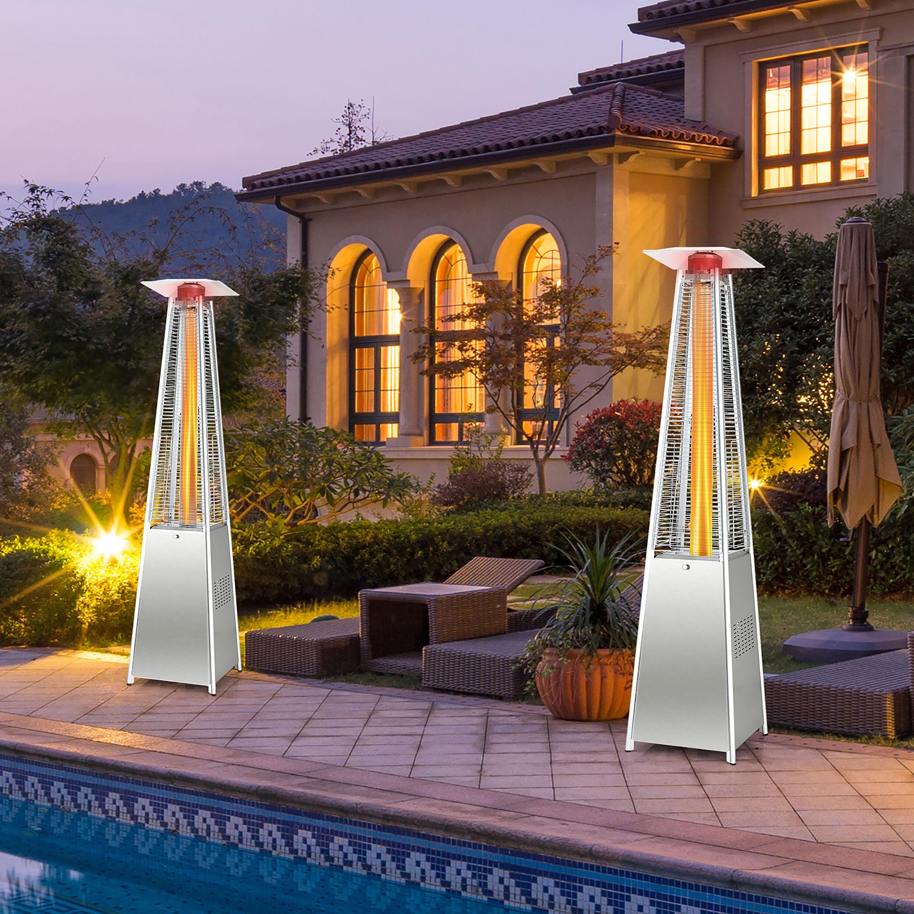 Costway 90'' Tall Pyramid Patio Heater Quartz Glass Tube Flame Heating 42000 BTU W/ Wheel