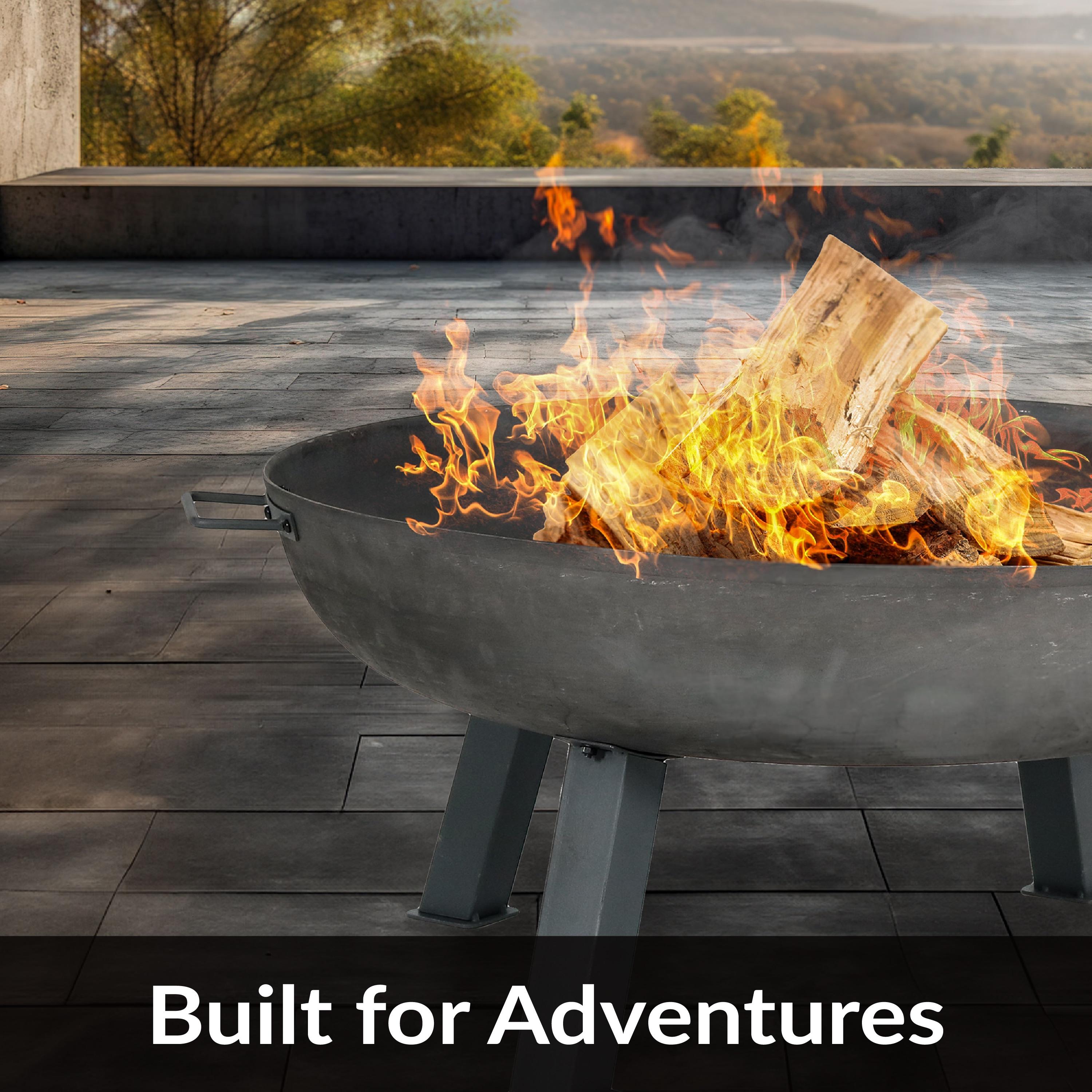 SunnyDaze Decor Union Round Wood-Burning Steel Finish Cast Iron Outdoor Raised Fire Pit Bowl