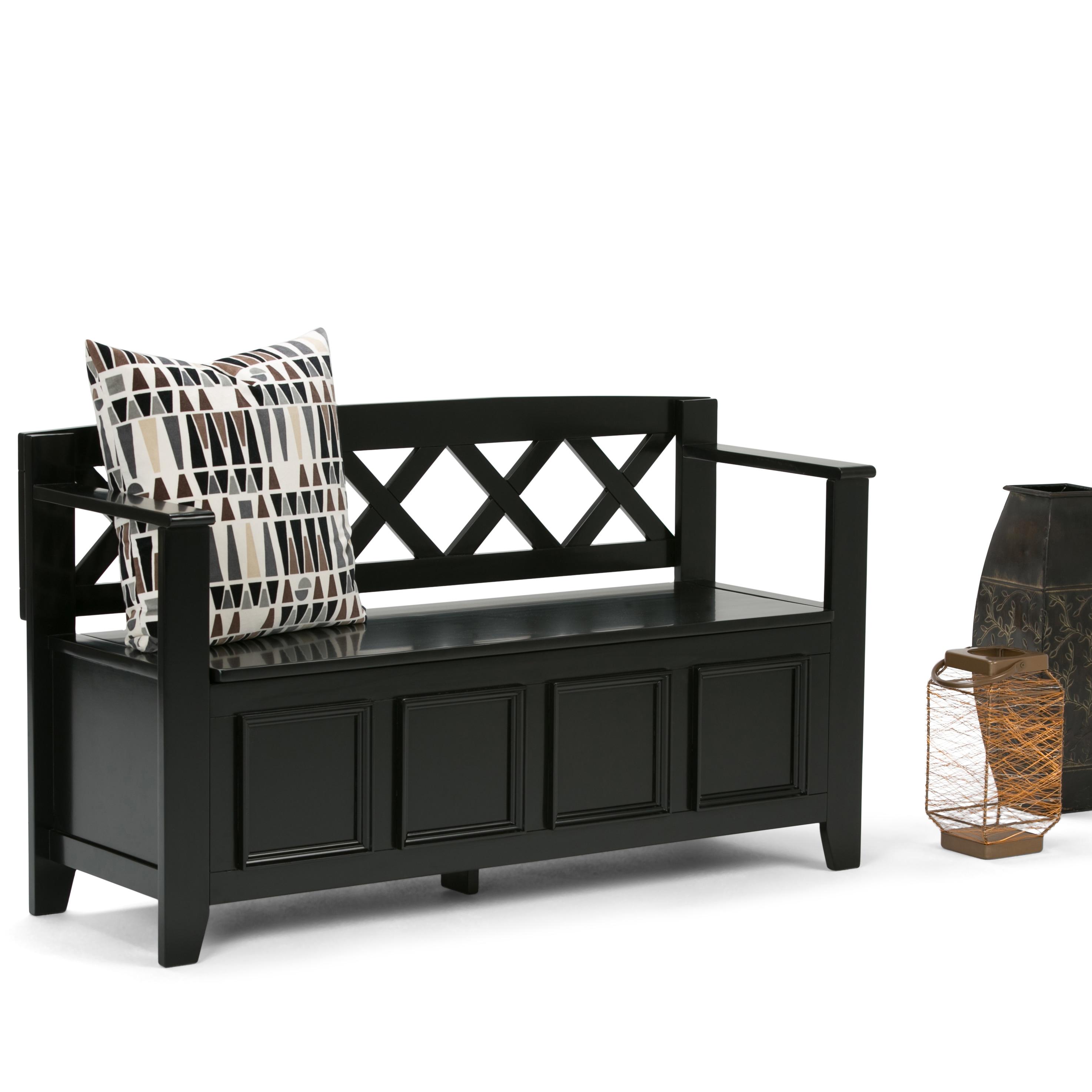 Simpli Home Amherst 48"W Solid Wood Entryway Storage Bench with Lift-Top Lid and Dual Compartments