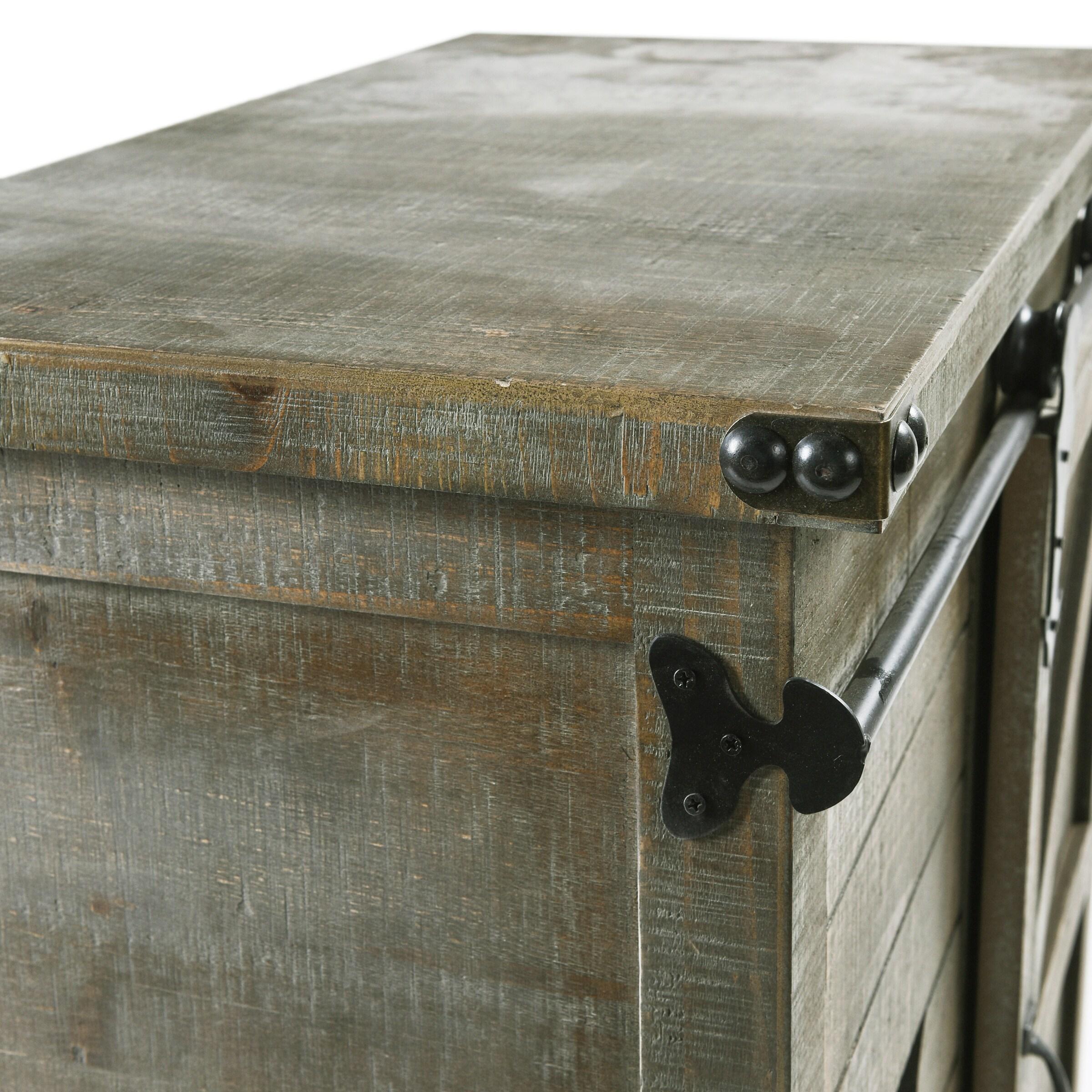 Presley Driftwood Gray Rustic Side Cabinet with Black Metal Hardware