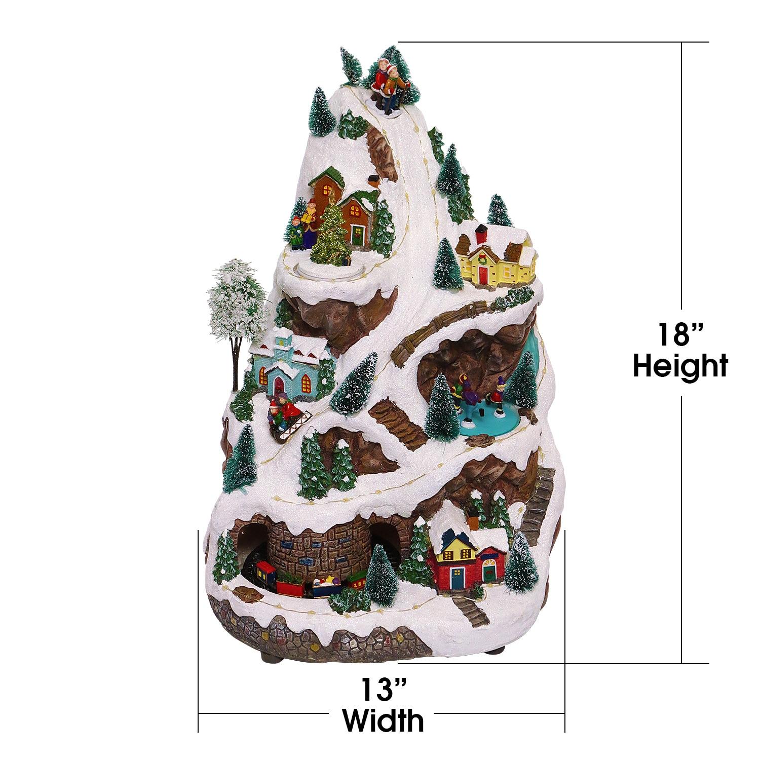 18-Inch Snowy Mountain Village with LED Lights and Music