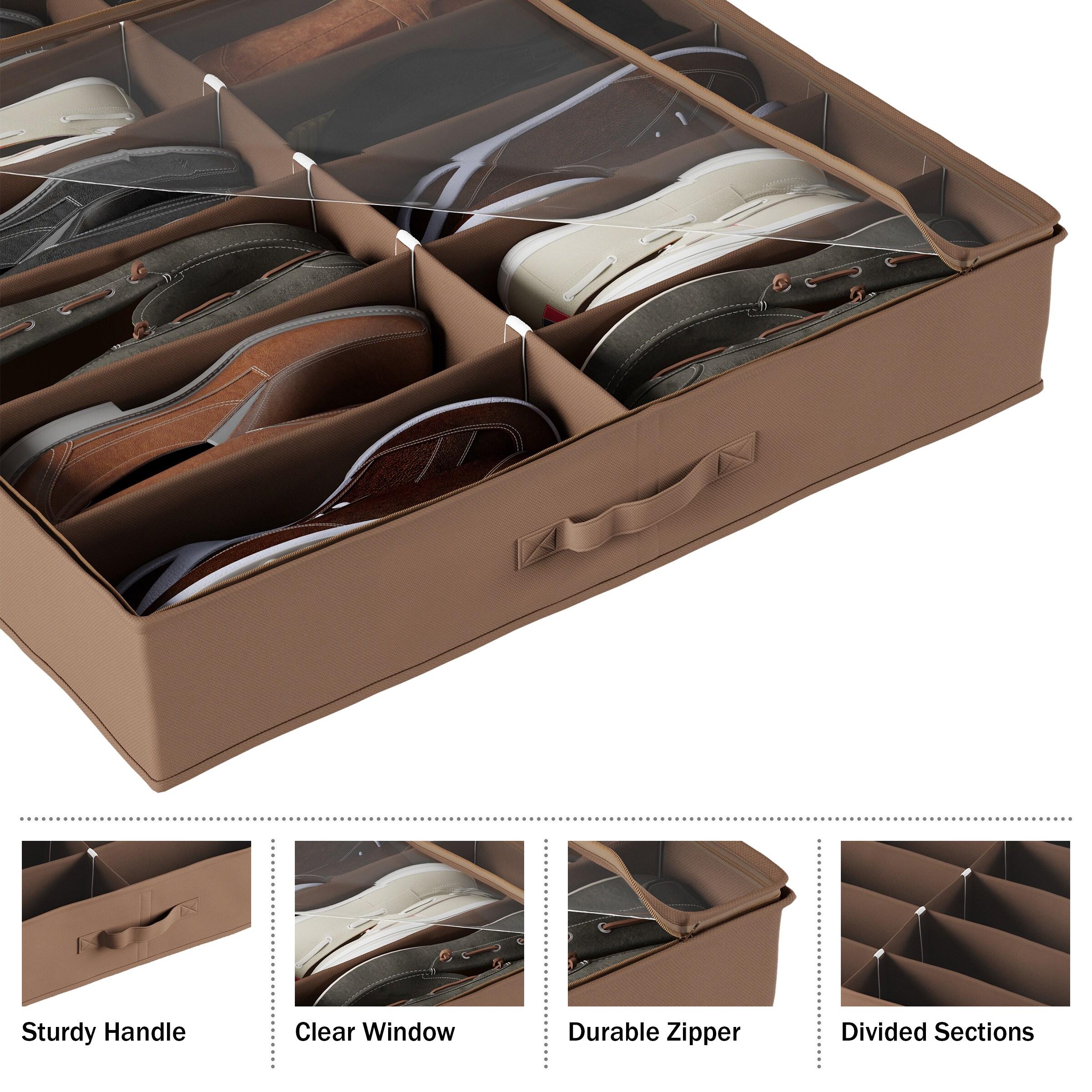 Hastings Home Under-Bed Shoe Storage Organizer With Clear Plastic Zippered Cover - Brown