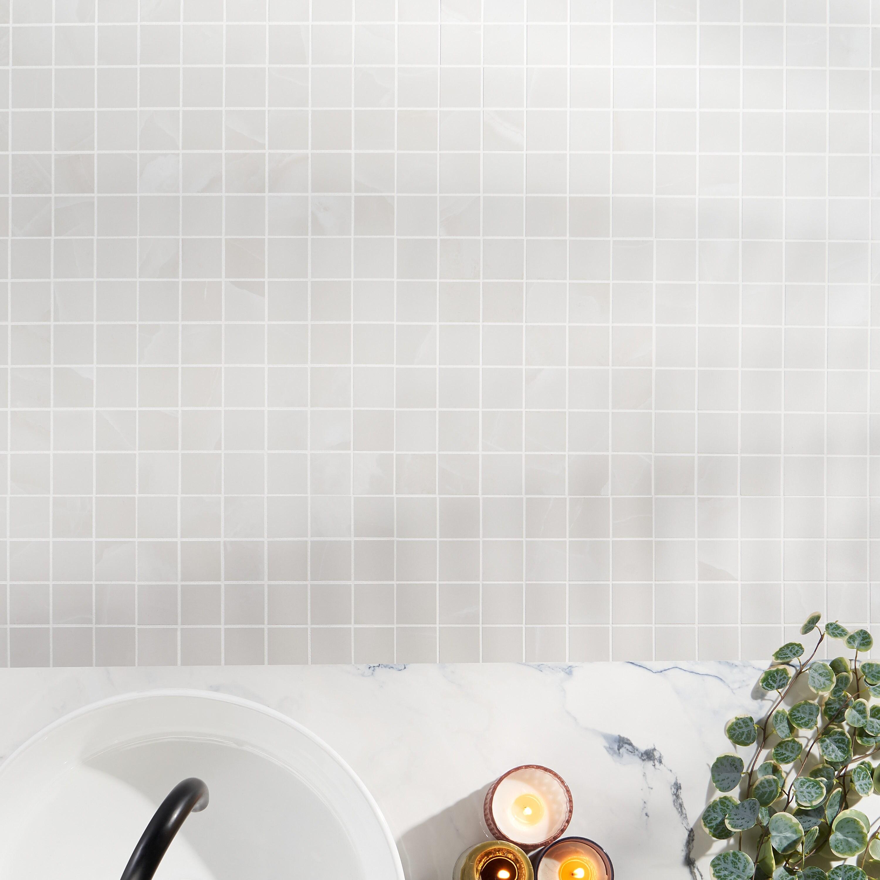 Saroshi Onyx Bianco 11.81 in. x 11.81 in. Matte Porcelain Floor and Wall Mosaic Tile (0.96 sq. ft./Each)