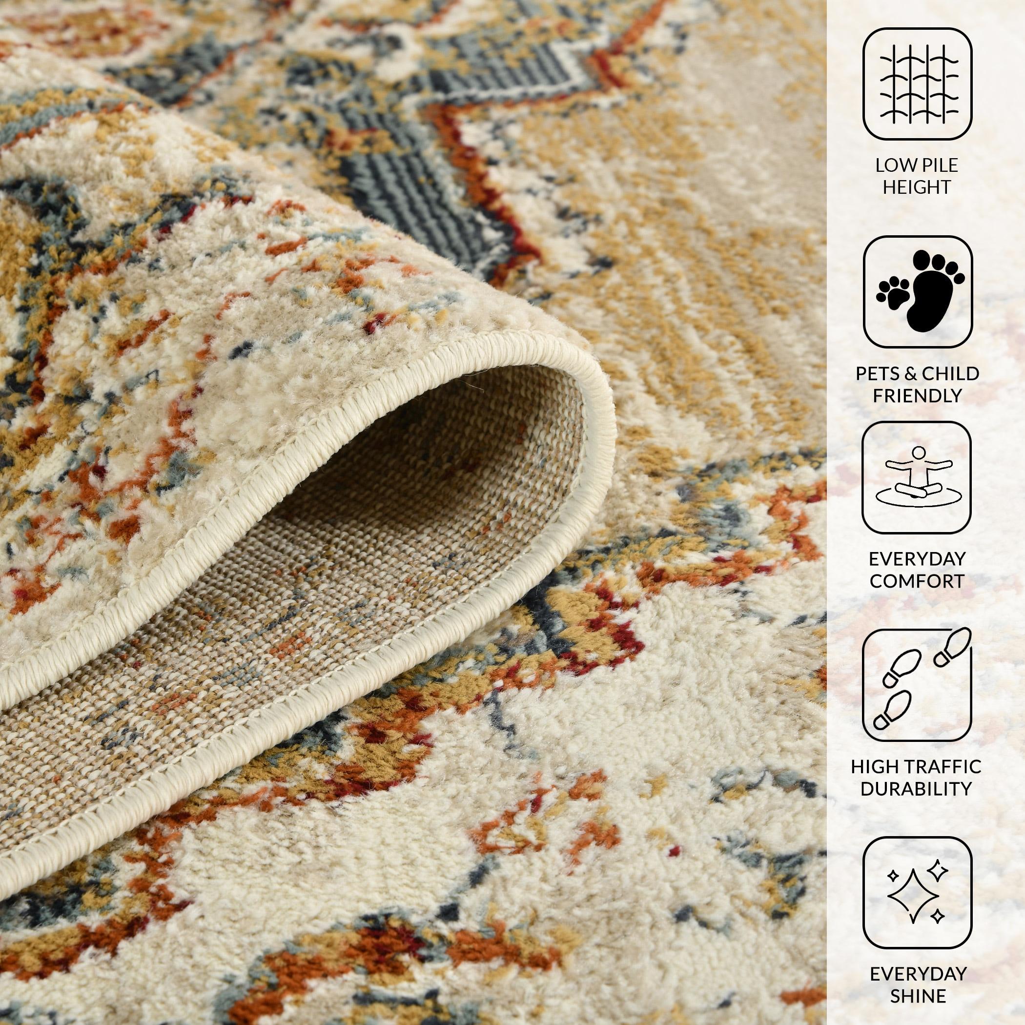 Aqua Boho Chic Transitional 5' x 7' Synthetic Area Rug