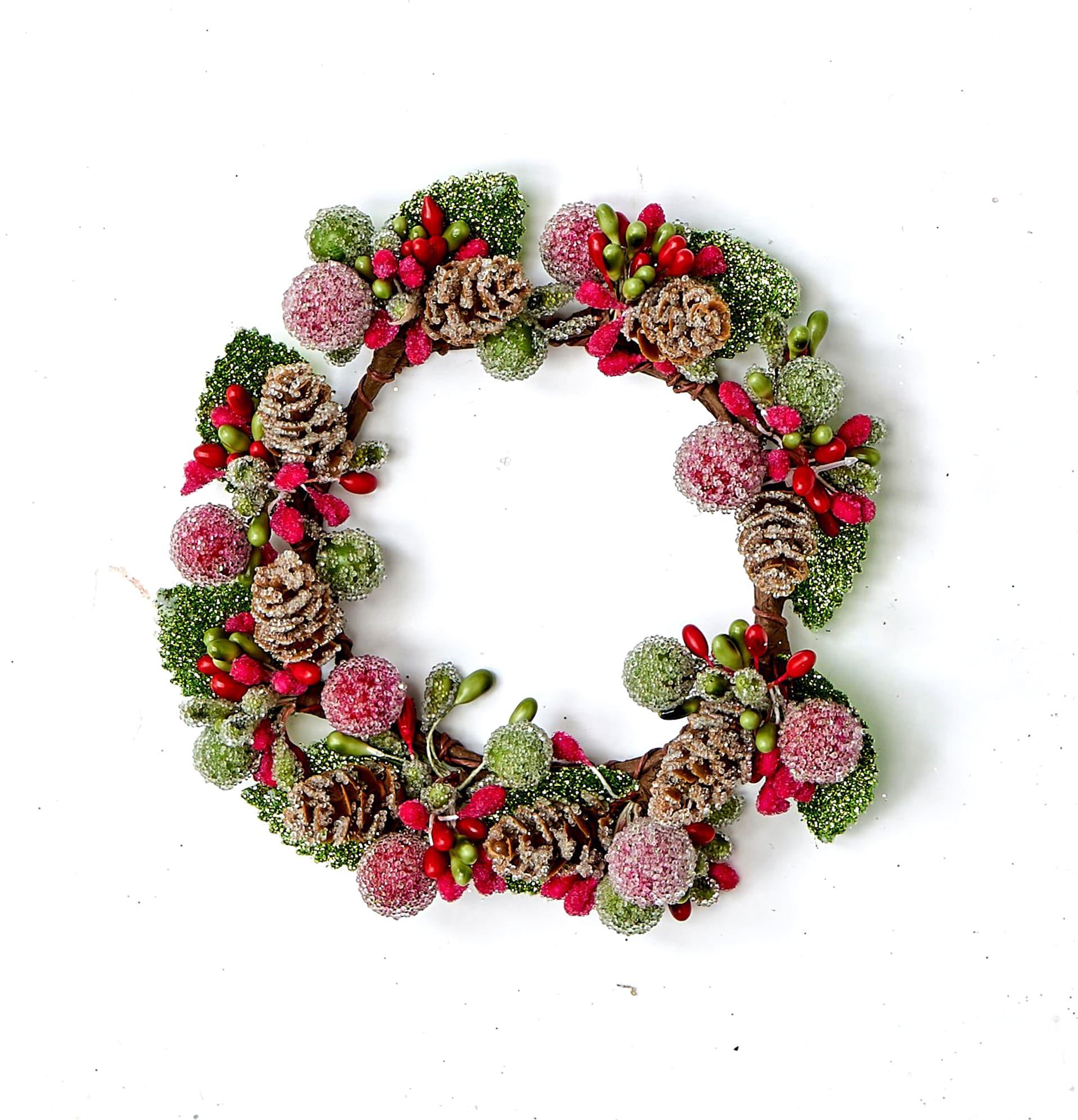 Worth Imports 3.25" Frosted Berry & Cone Candle Ring, Set of 2 - 6