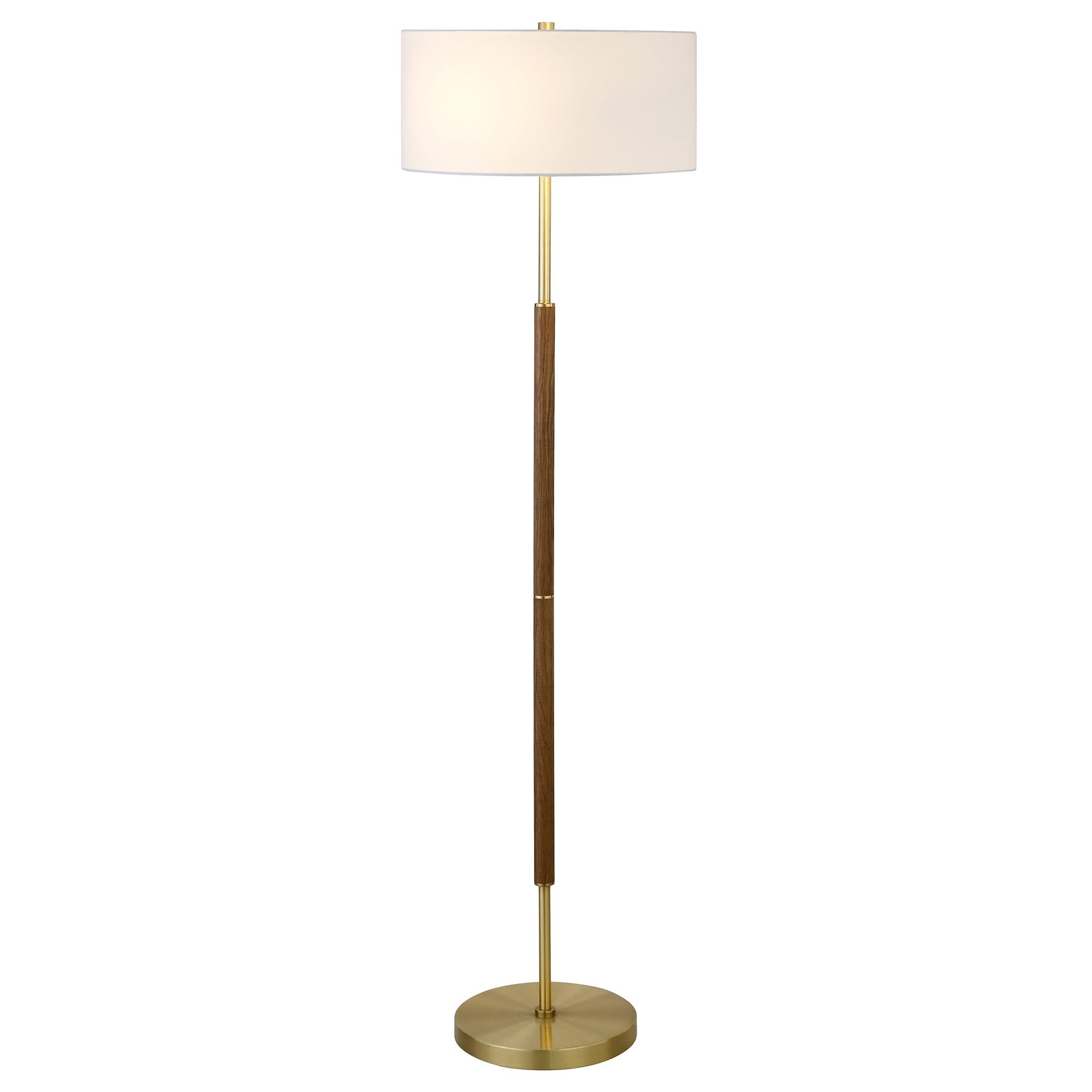 Evelyn&Zoe Contemporary Rustic Oak and Brass 2-Bulb Floor Lamp