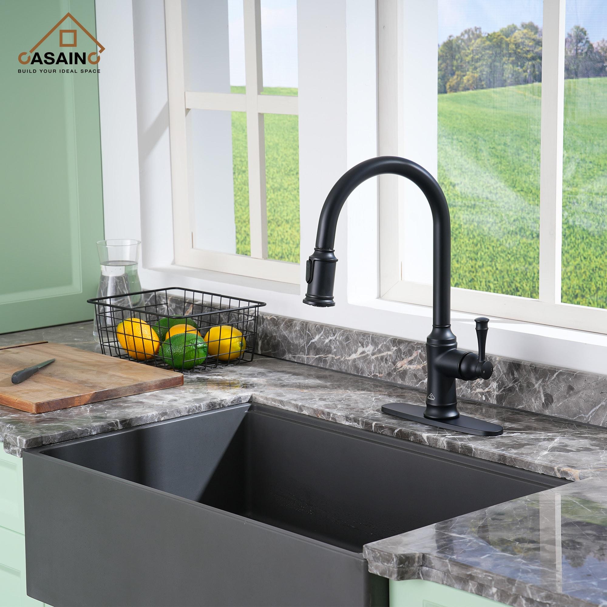 CASAINC 1.8 GPM Single-Handle Pull-Down Kitchen Faucet Single Hole Faucet