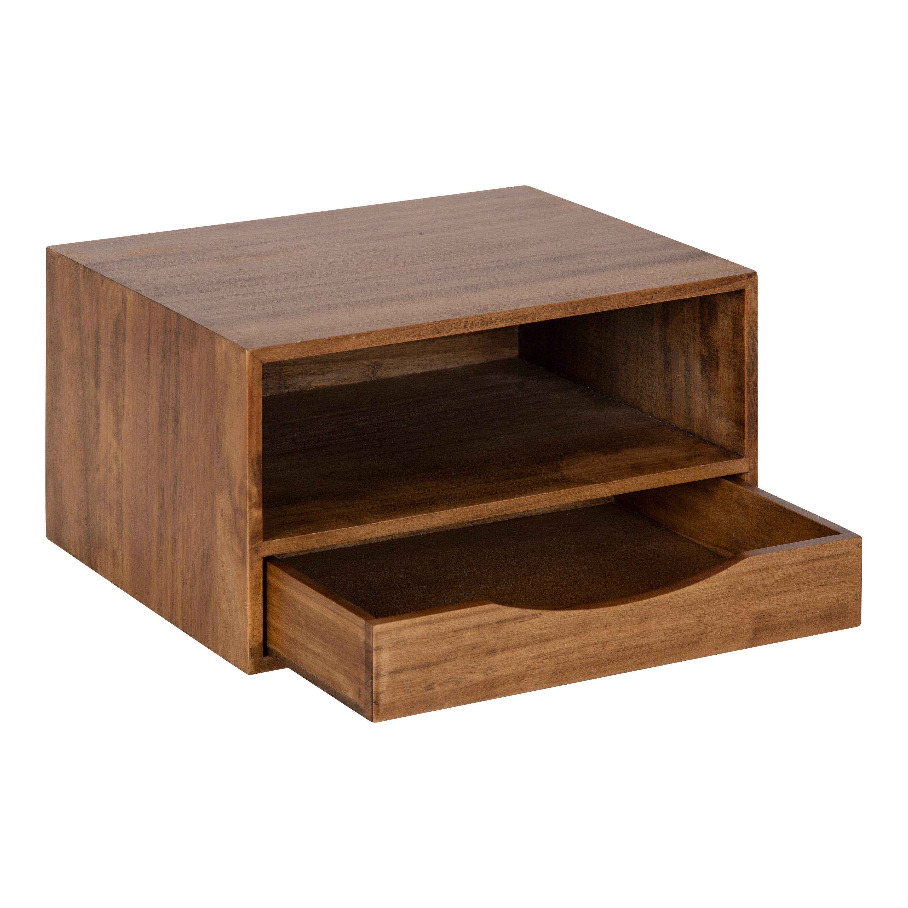 Kate & Laurel All Things Decor 12.5" x 10" x 7" Hutton Floating Wall Shelf with Drawer Rustic Brown: Wood Storage Display