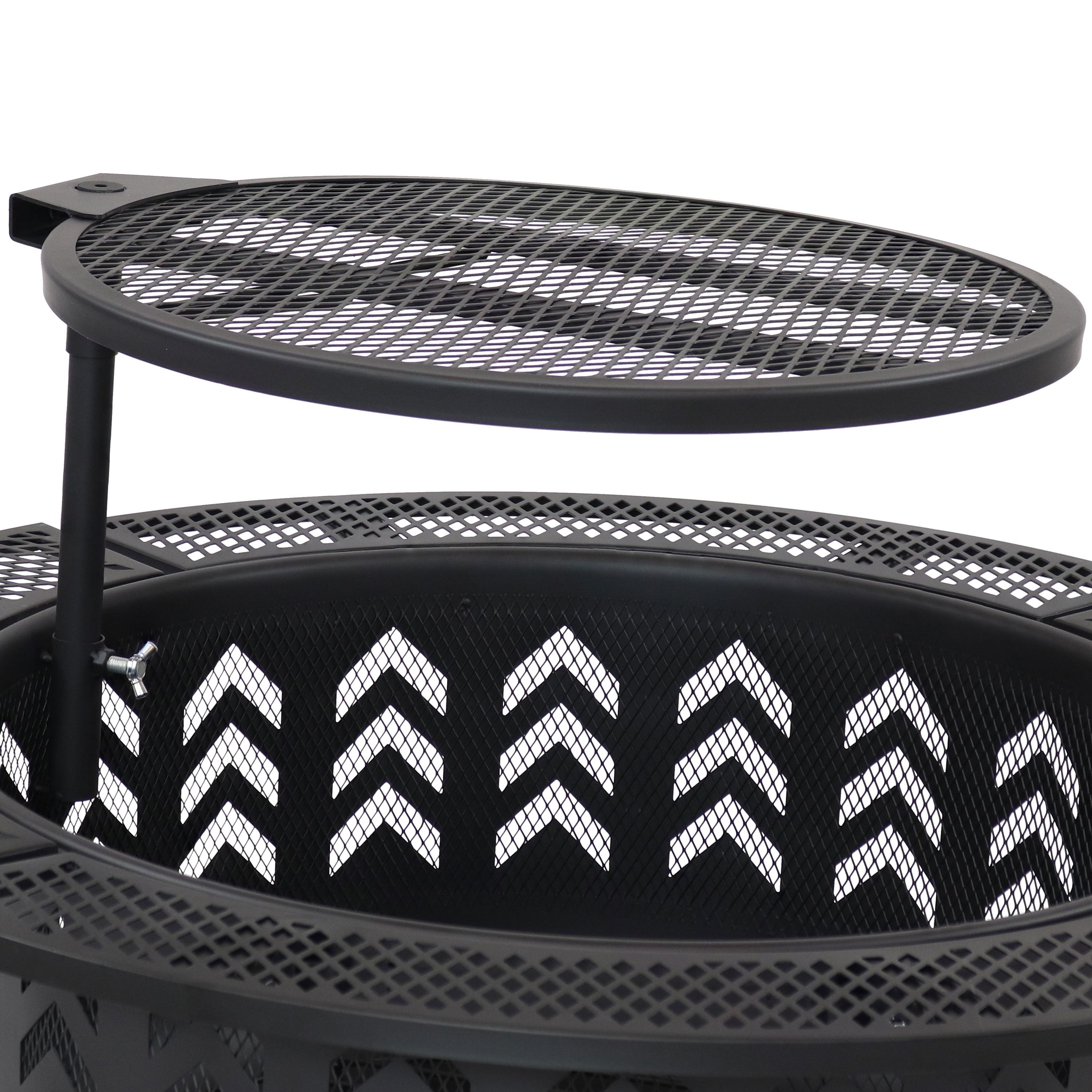 Sunnydaze Arrow Motif Heavy-Duty Steel Fire Pit with Cooking Grate, and PVC Cover - 32-Inch Round - Black