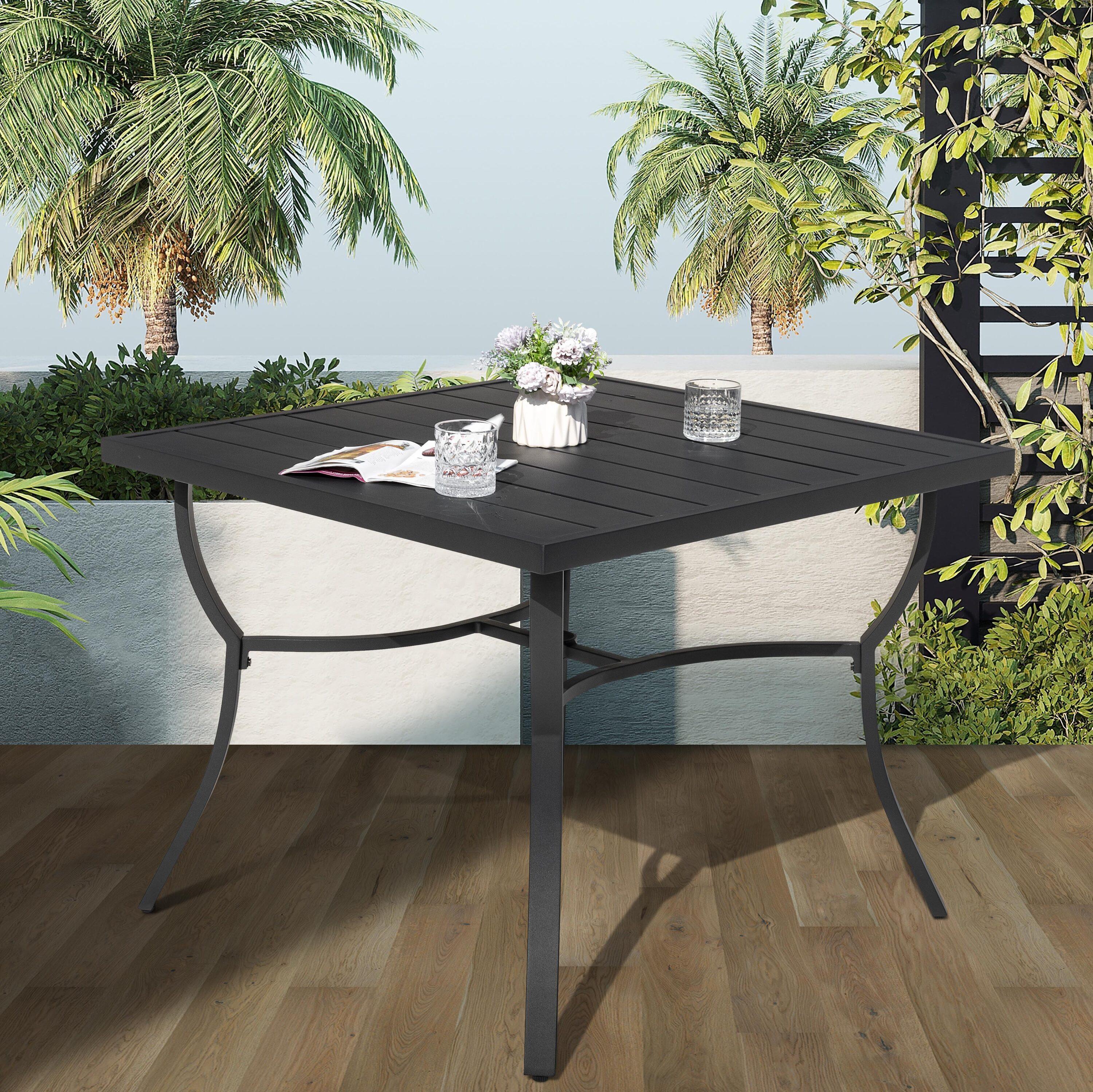 Black Aluminum Square Outdoor Dining Table with Umbrella Hole