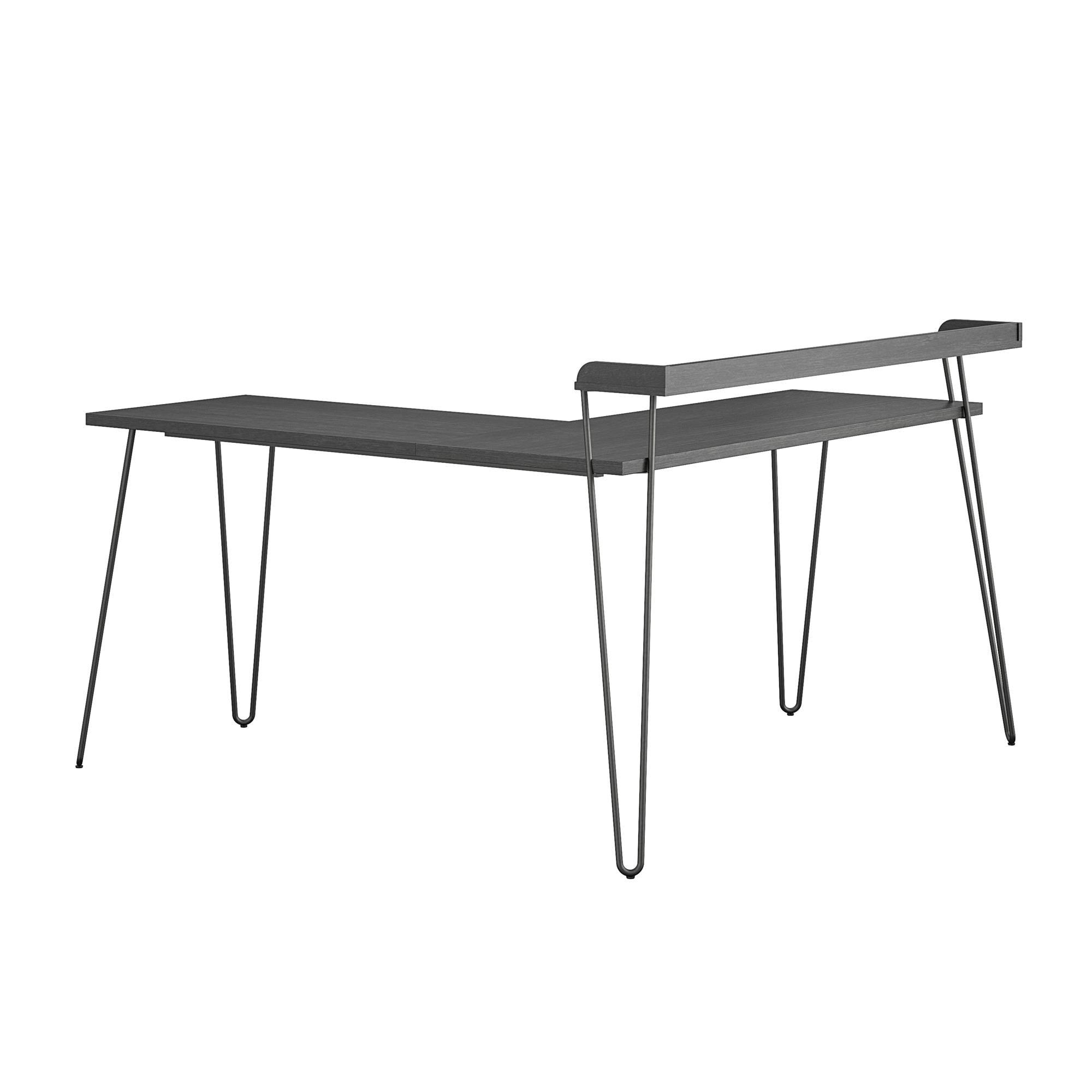 Shanewood 55.1 in. L-Shape Black Oak Computer Desk with Riser