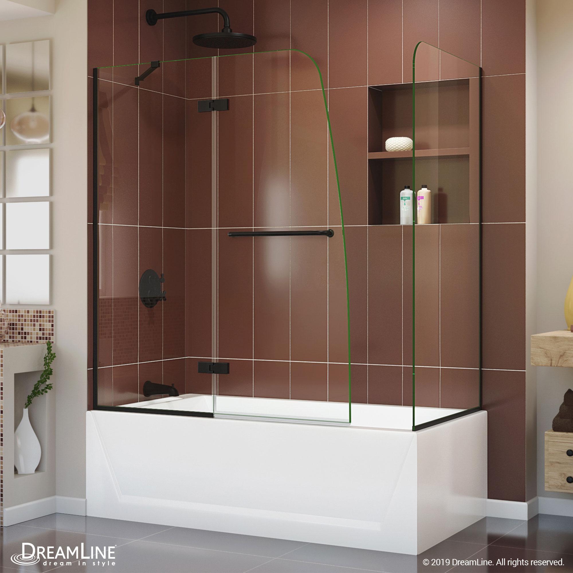 Aqua Ultra Frameless Matte Black Tub Door with Return Panel