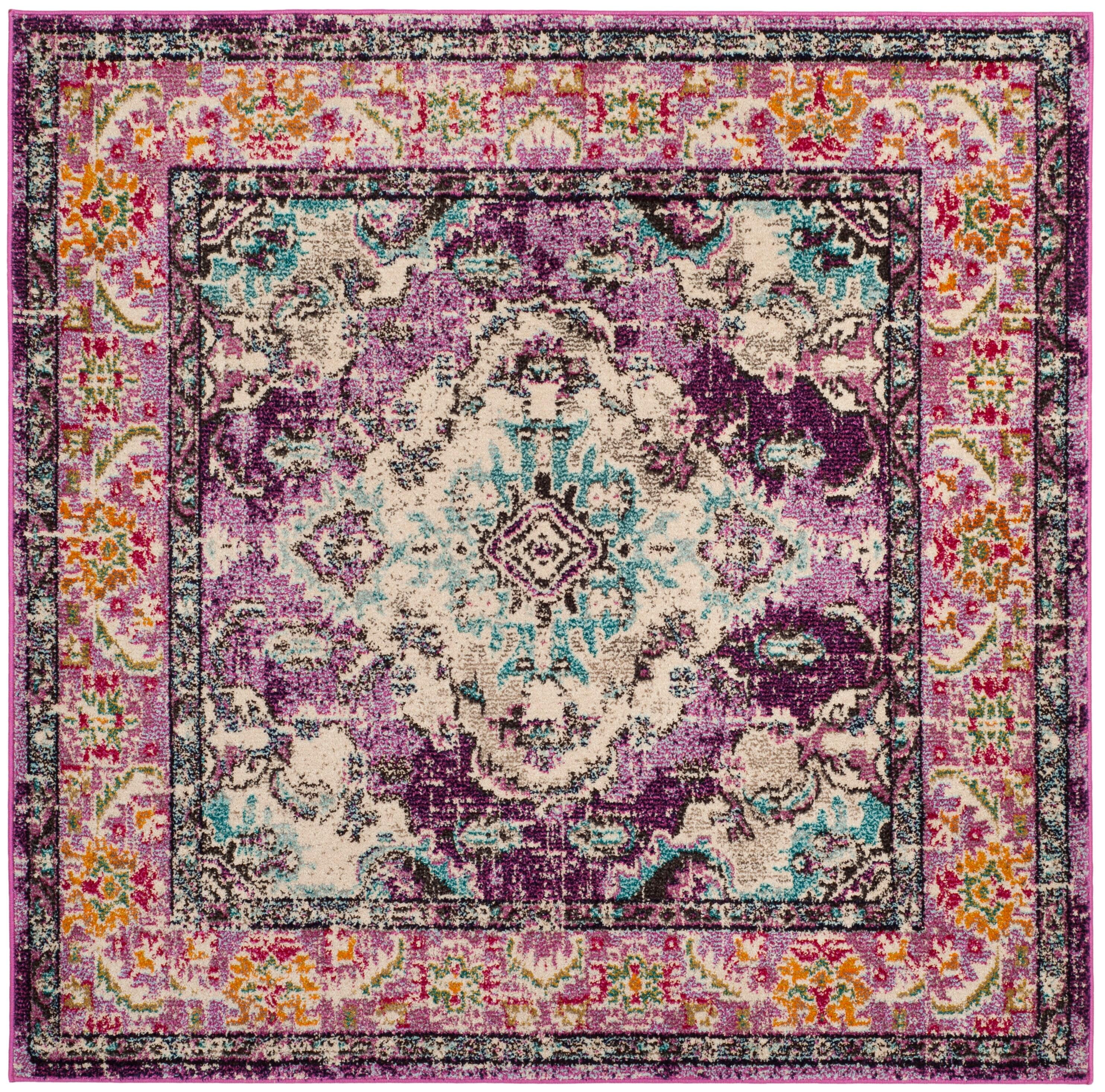 SAFAVIEH Monaco Toria Traditional Area Rug, Violet/Light Blue, 3' X 3' Square