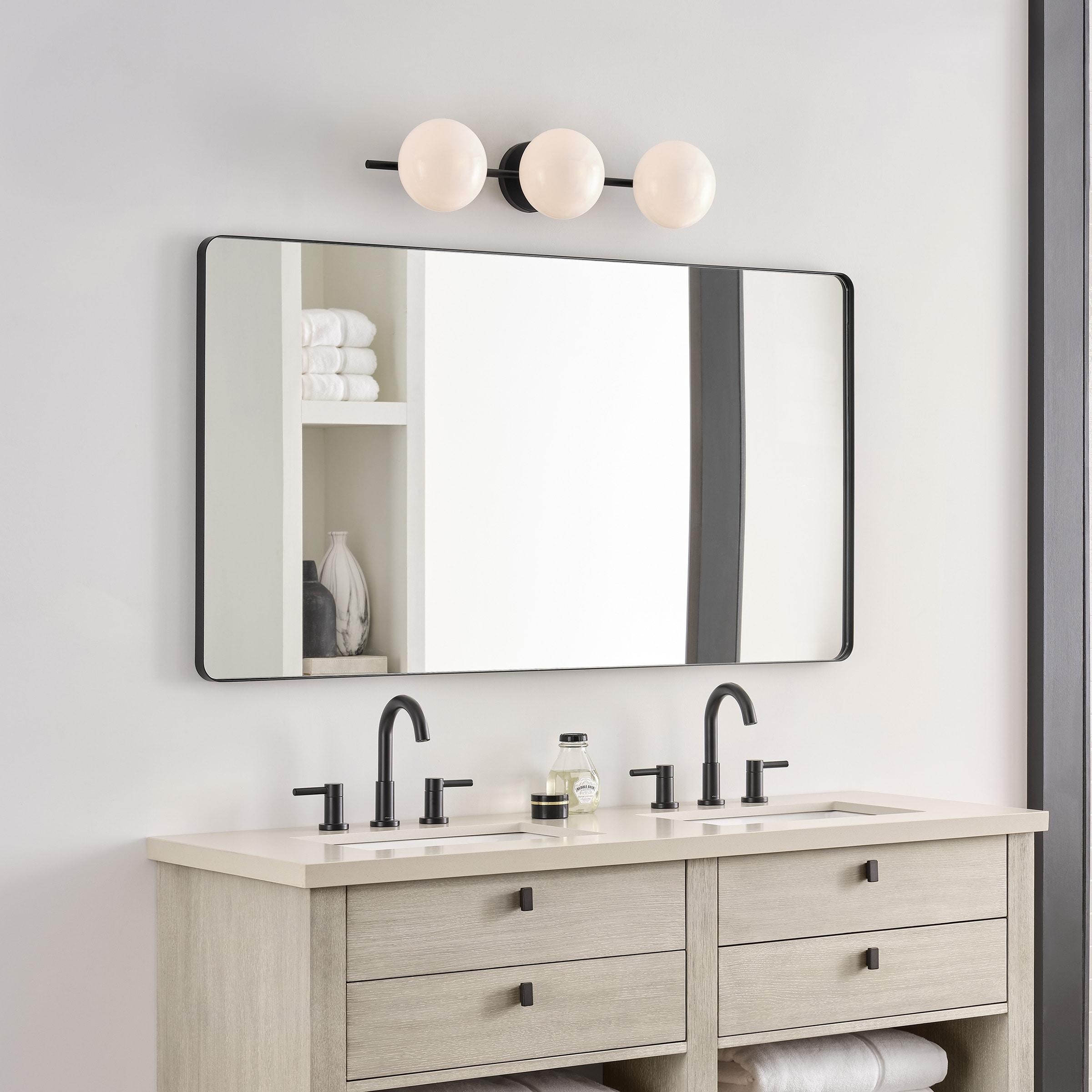 Aged Iron and Milk White Glass 3-Light Vanity Fixture