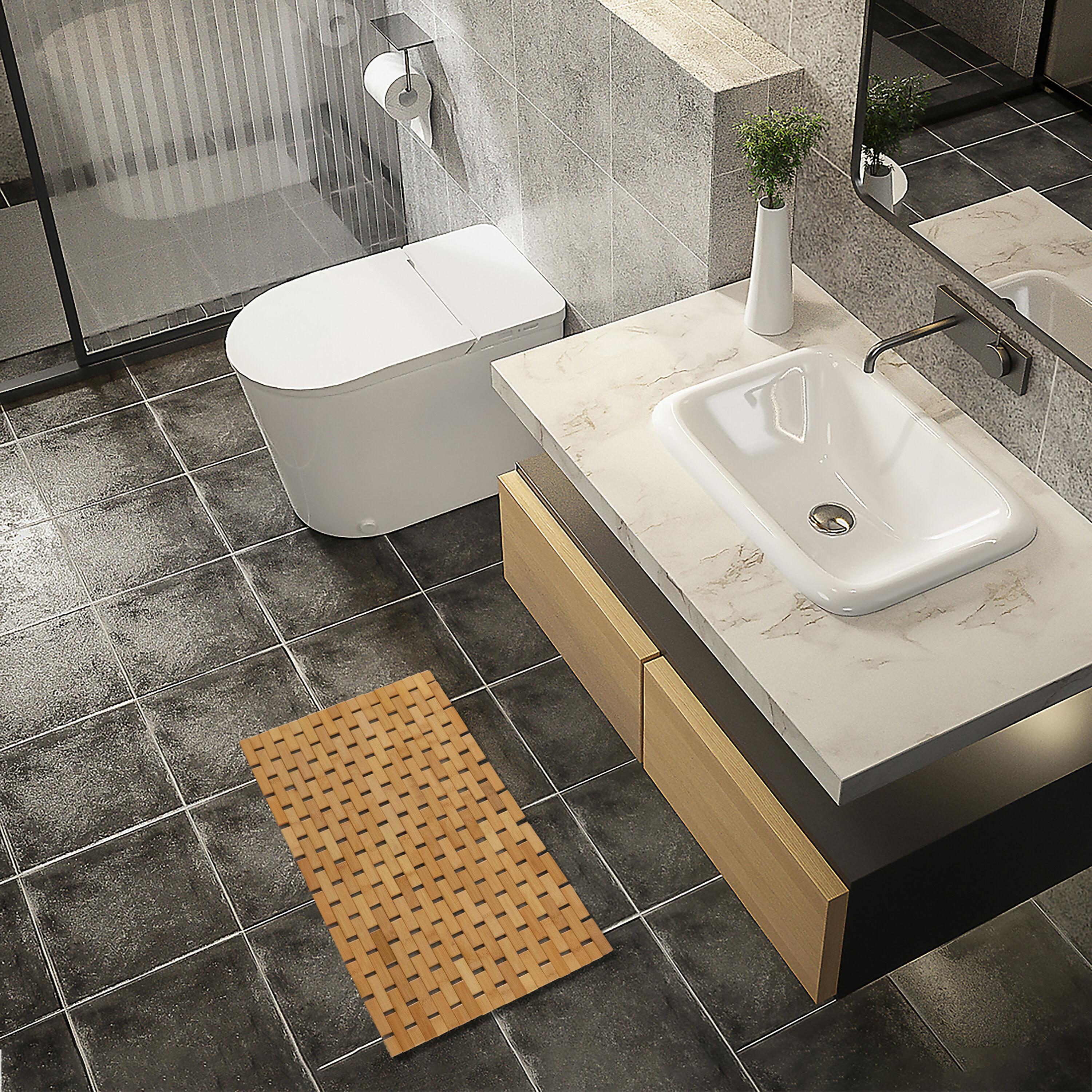 Basicwise Foldable Bamboo Bathroom Mat - Non-Slip Design for Showers, Bathtubs, Spas, and Pools - Providing Comfort, Quick Drying, Small