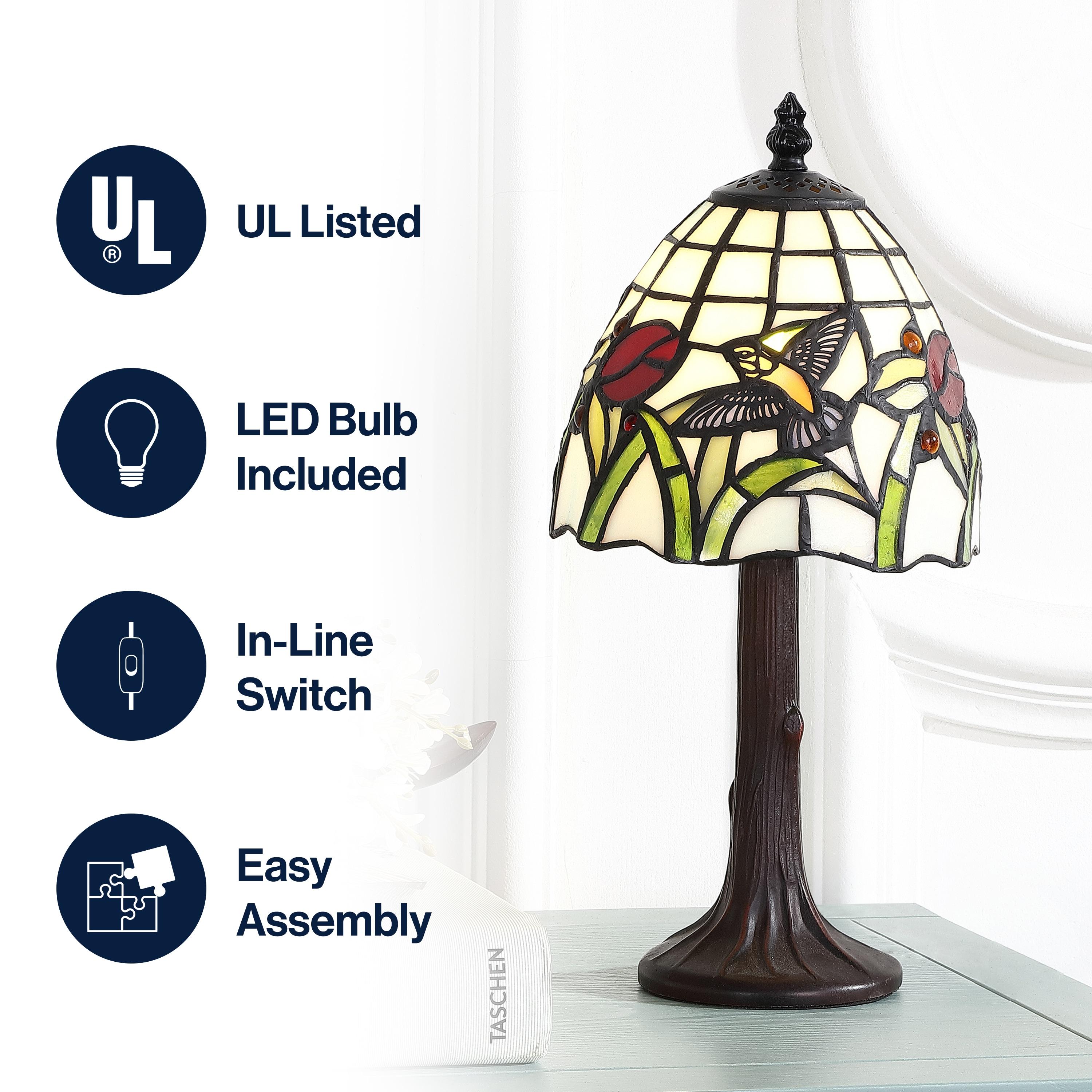 JONATHAN Y Hummingbird Tiffany-Style 12" LED Table Lamp, Bronze