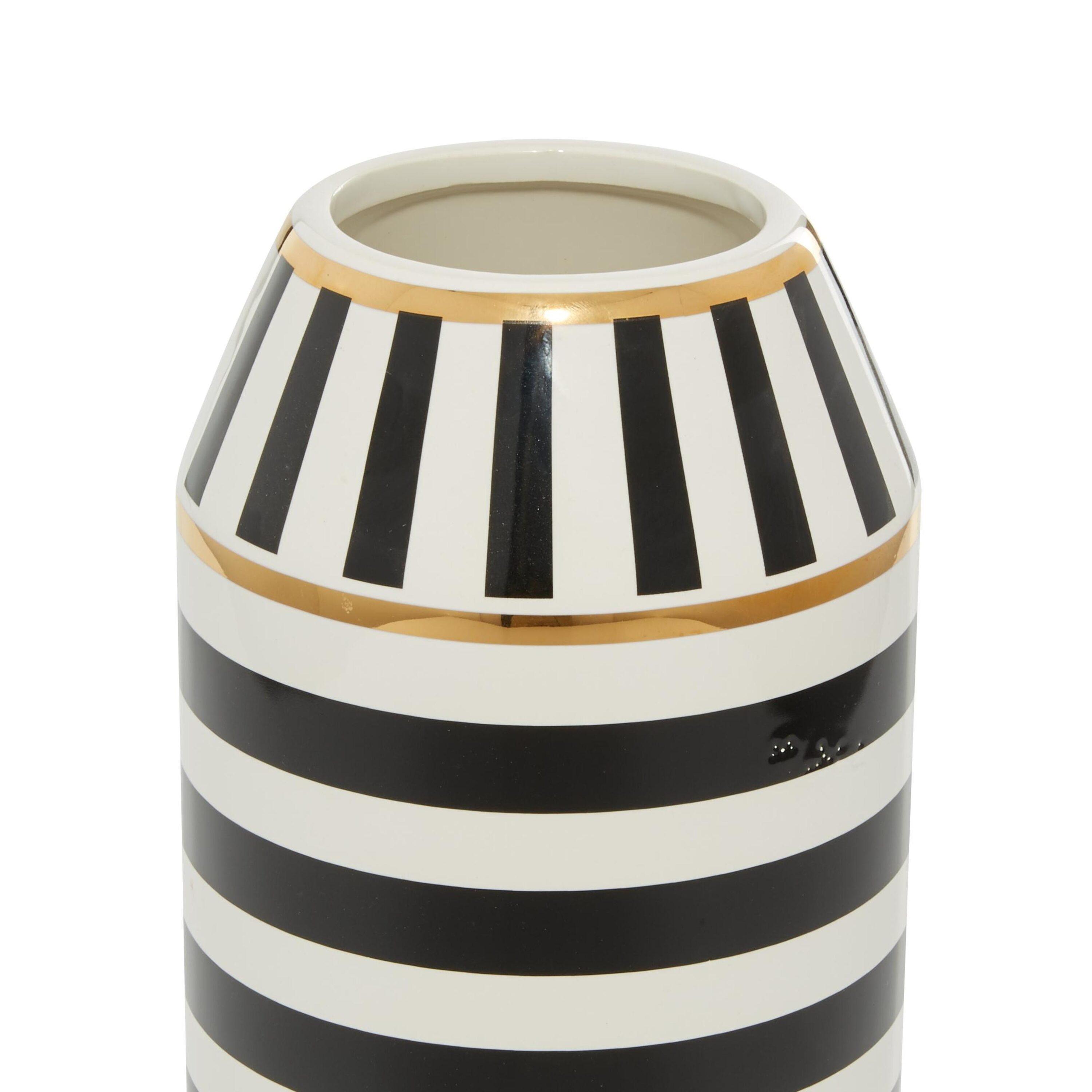 DecMode 13" Striped Black Ceramic Vase with Gold Accents