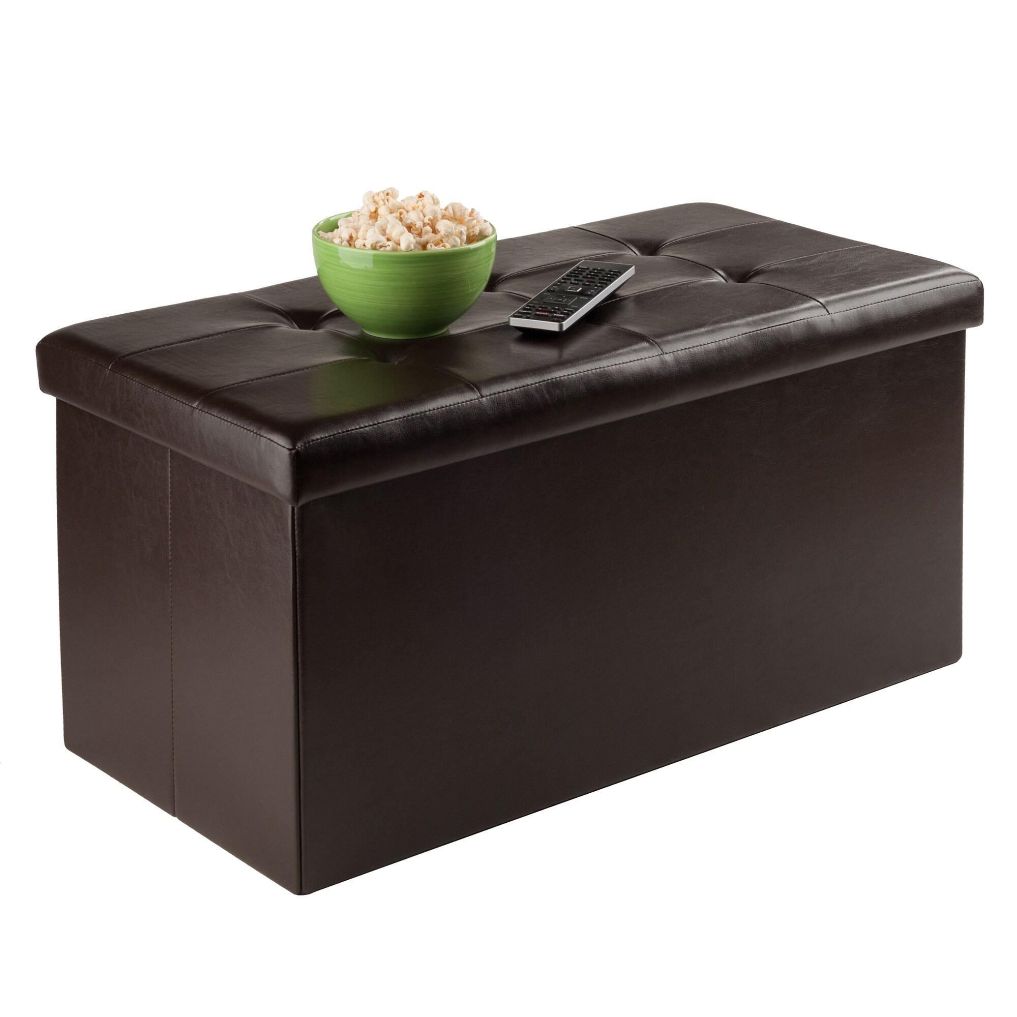 Winsome Ashford Ottoman with Accent Stools - Faux Leather - Espresso : Upholstered Entryway Bench, Footrest, No Assembly Required