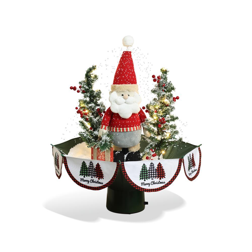 LuxenHome Holiday 31.5" Animated Musical Snowing Christmas Trees and Santa Decor with LED Lights Multicolored