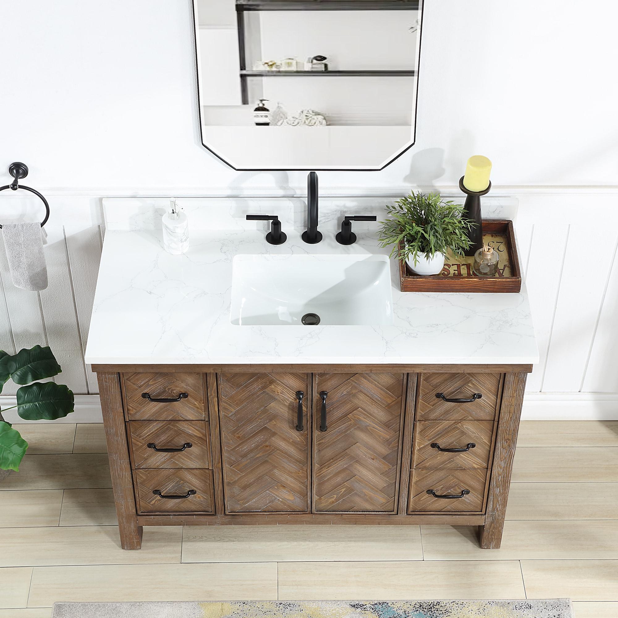 Javier 48" Bath Vanity in Spruce Antique Gray with White Grain Composite Stone