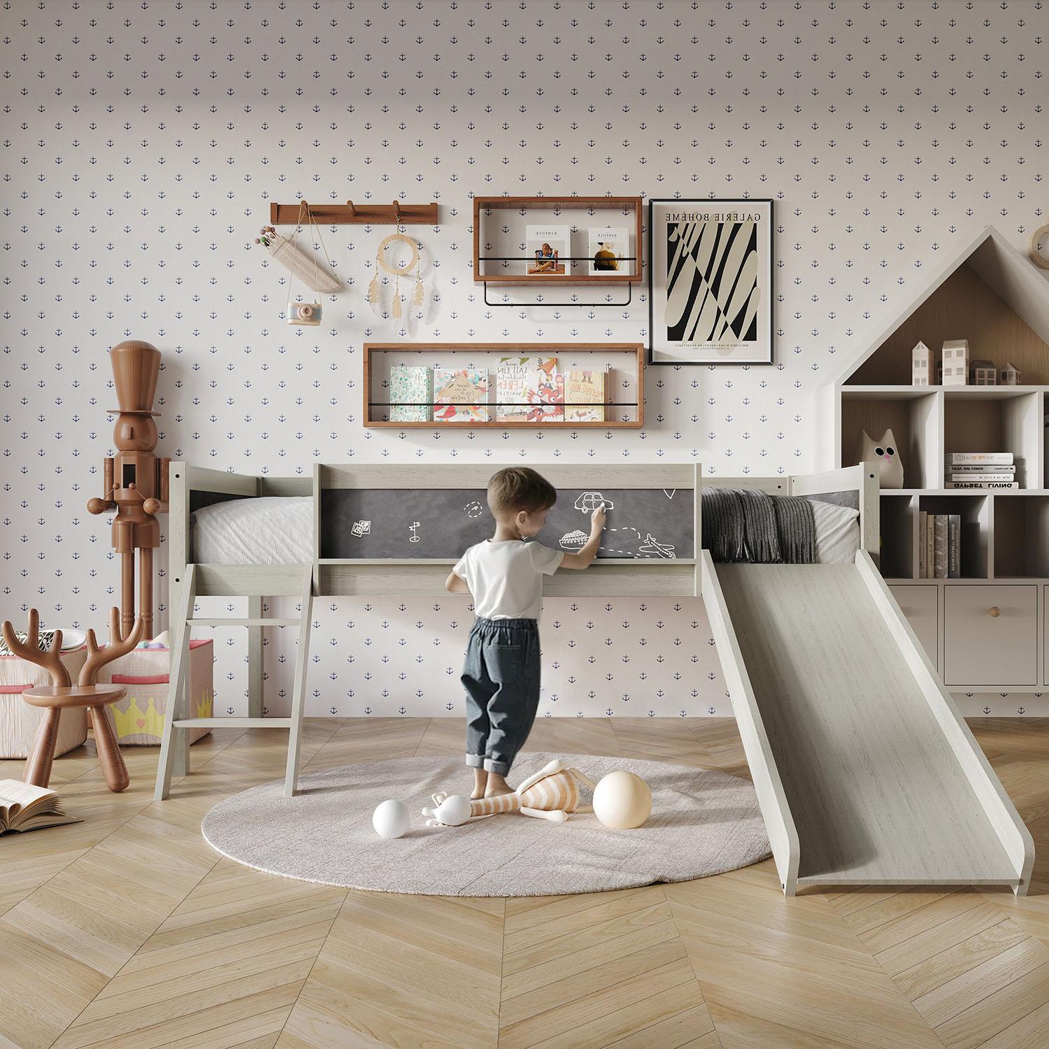 ChaletPosh Twin Size Wooden Loft Bed in Antique Grey