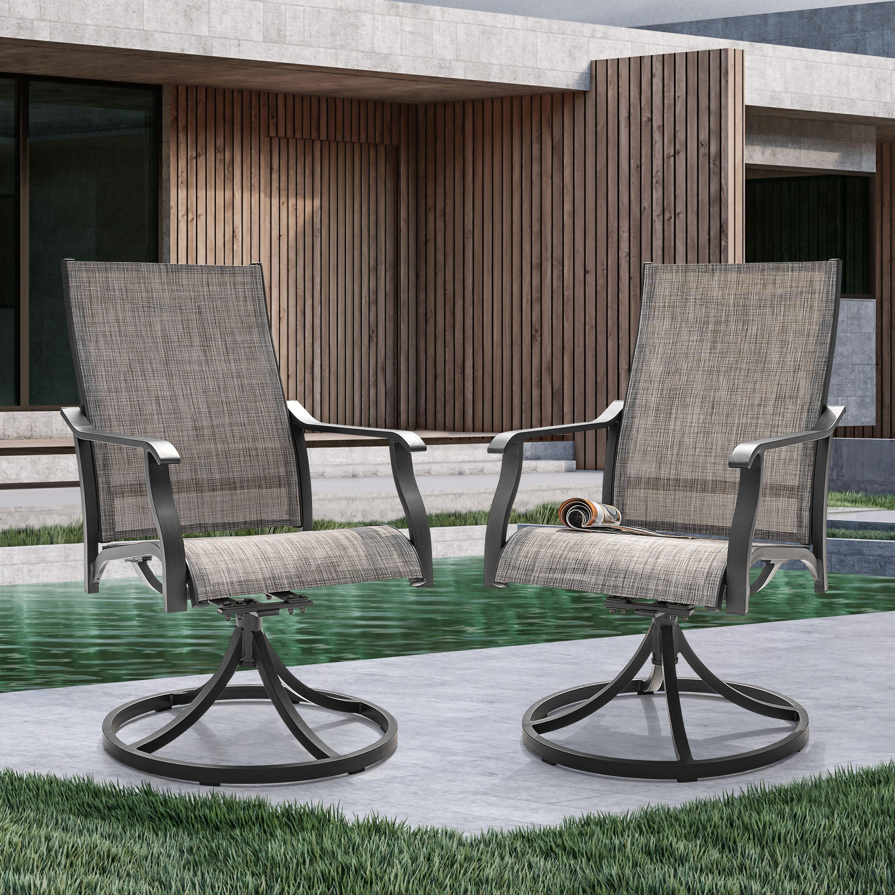 Nuu Garden Swivel Patio Chair Set of 2, All-Weather Textilene Outdoor Dining Chairs with High Back, Outdoor Dining Chair Set, Grayish Brown