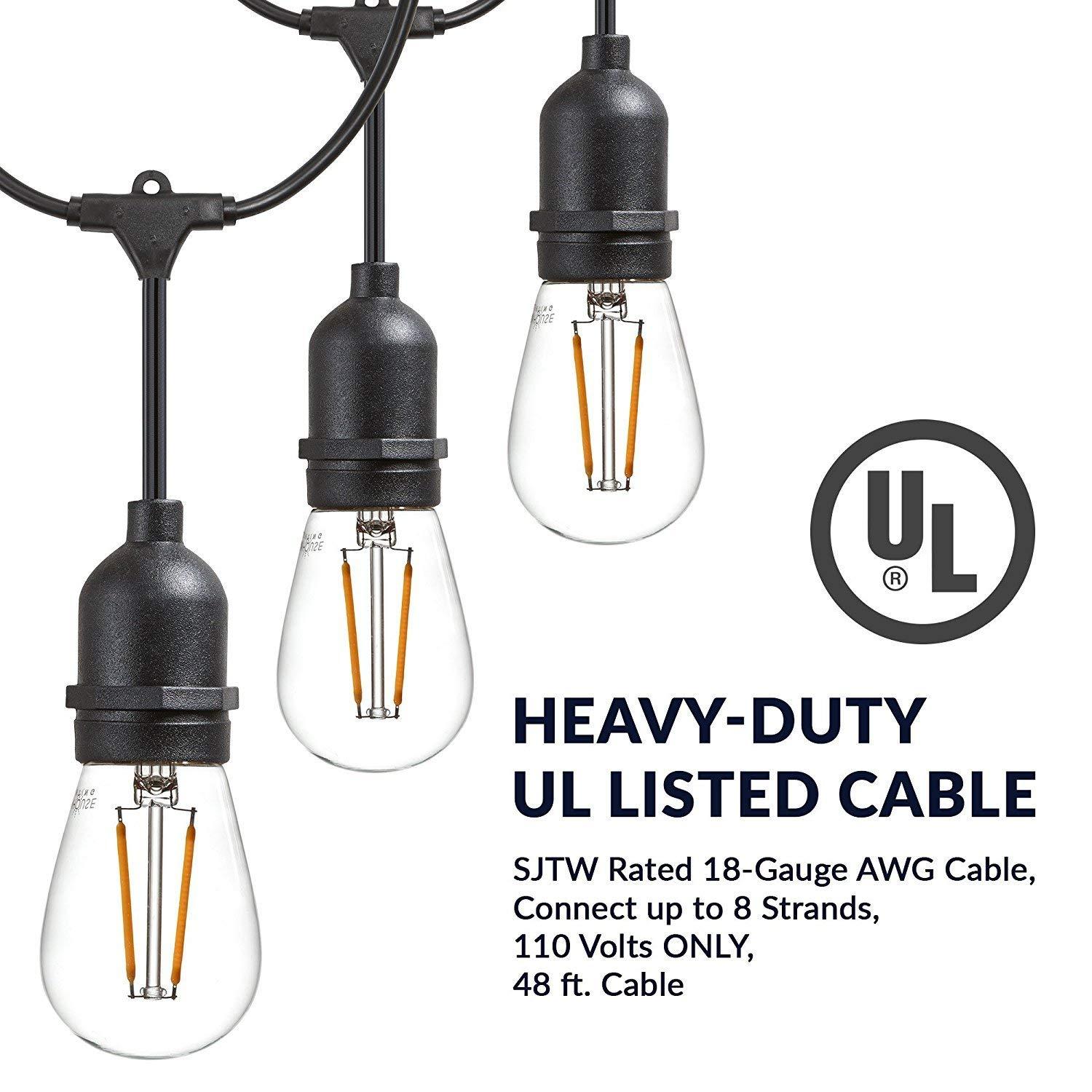 Newhouse Lighting LED String Lights with Weatherproof Technology, Dimmable with Wireless Remote Control, 48ft and 16 (15+1 free) LED Light Bulbs Included, Black (CSTRINGLEDDIM)