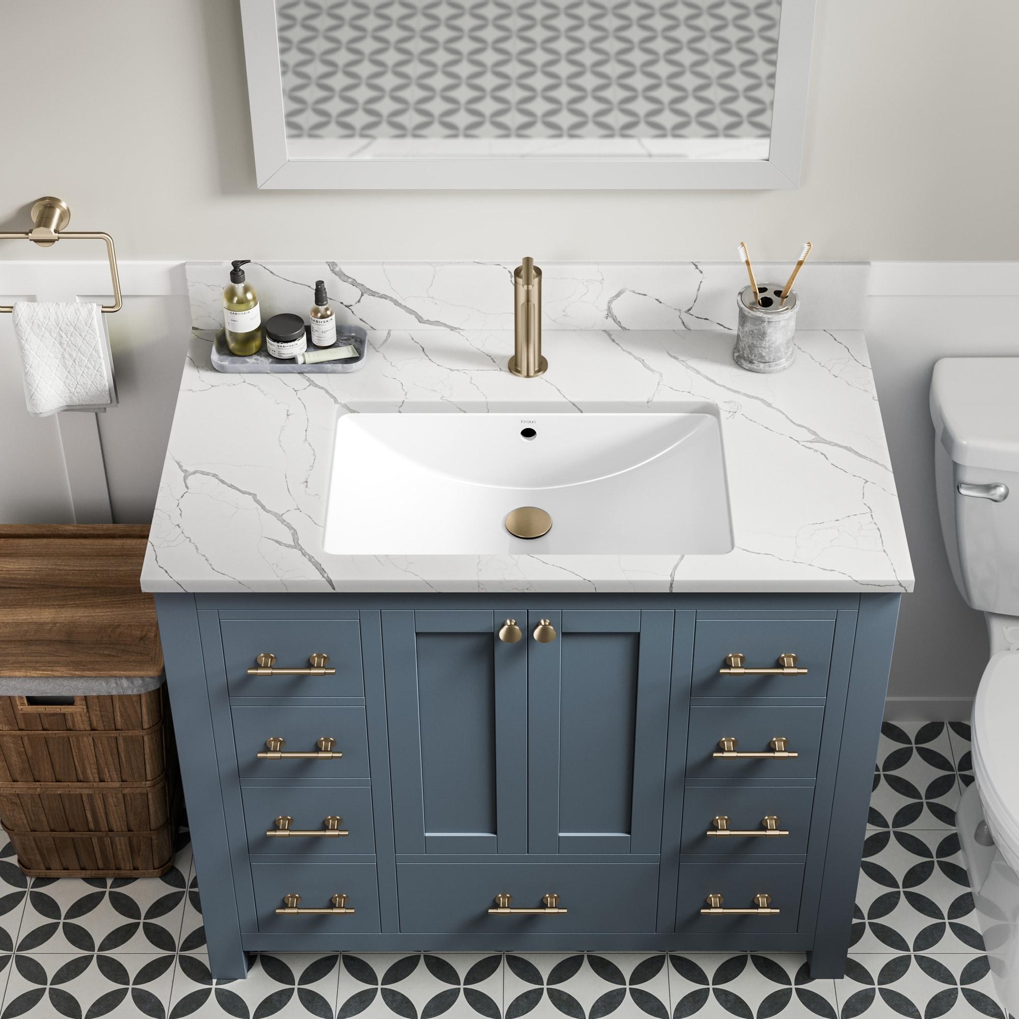 KRAUS Elavo. Rectangular Porcelain Ceramic Undermount Bathroom Sink In White With Overflow Drain, KCU-243