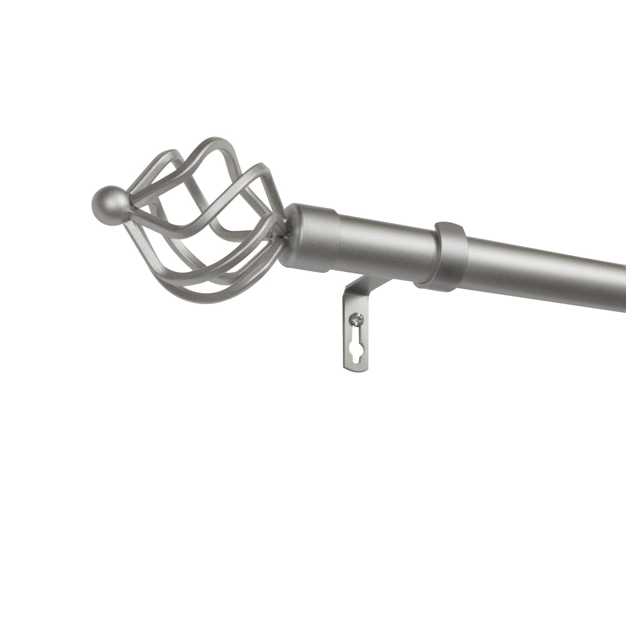 Exclusive Home 84"-160" Torch Indoor/Outdoor Curtain Rod - Matte Silver: Adjustable Iron Rod, Twist Finial, 25lb Capacity