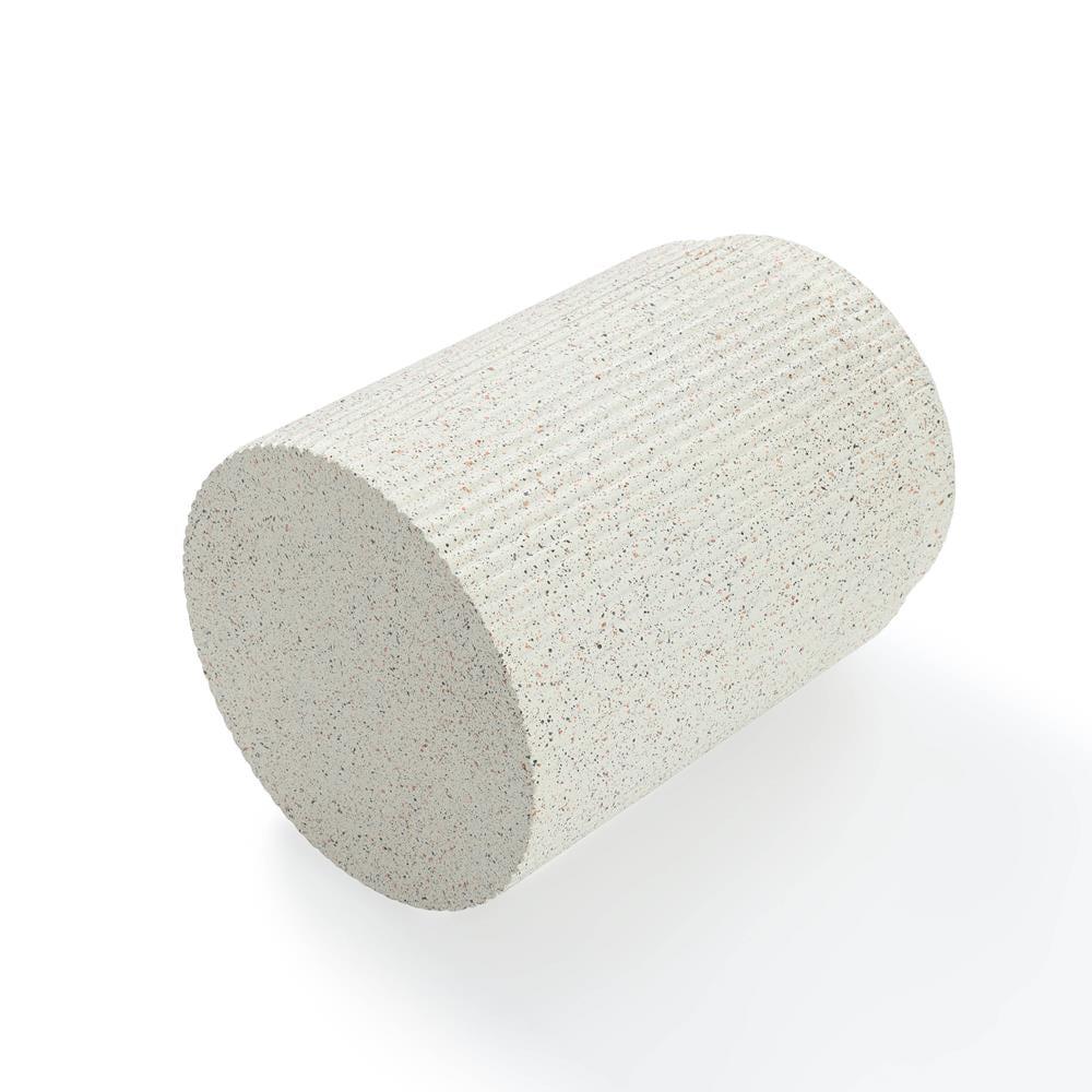 LuxenHome Ivory White Cement Round Outdoor Side Table