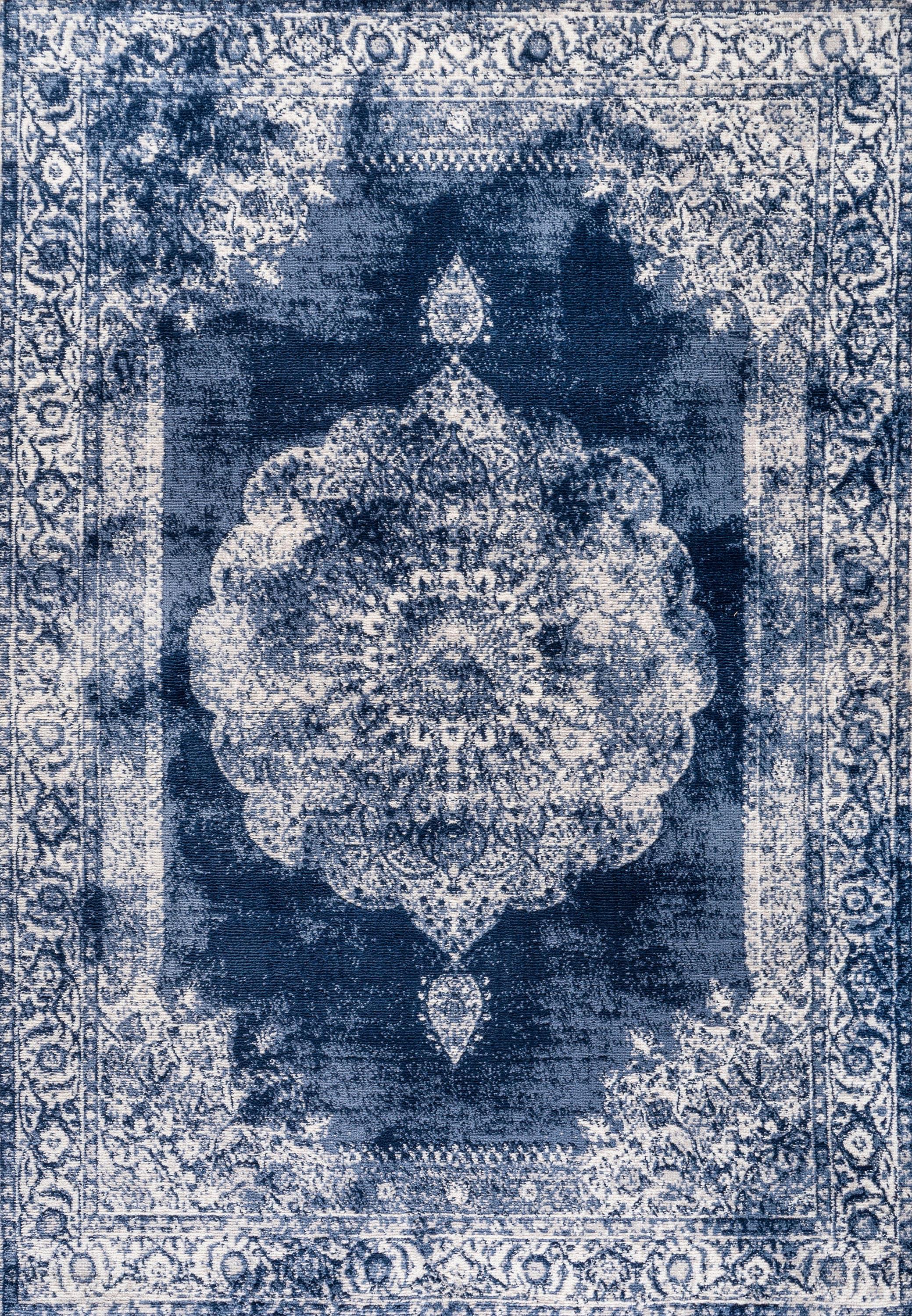 3'x5' Rosalia Cottage Medallion Area Rug, Navy/Ivory - JONATHAN Y