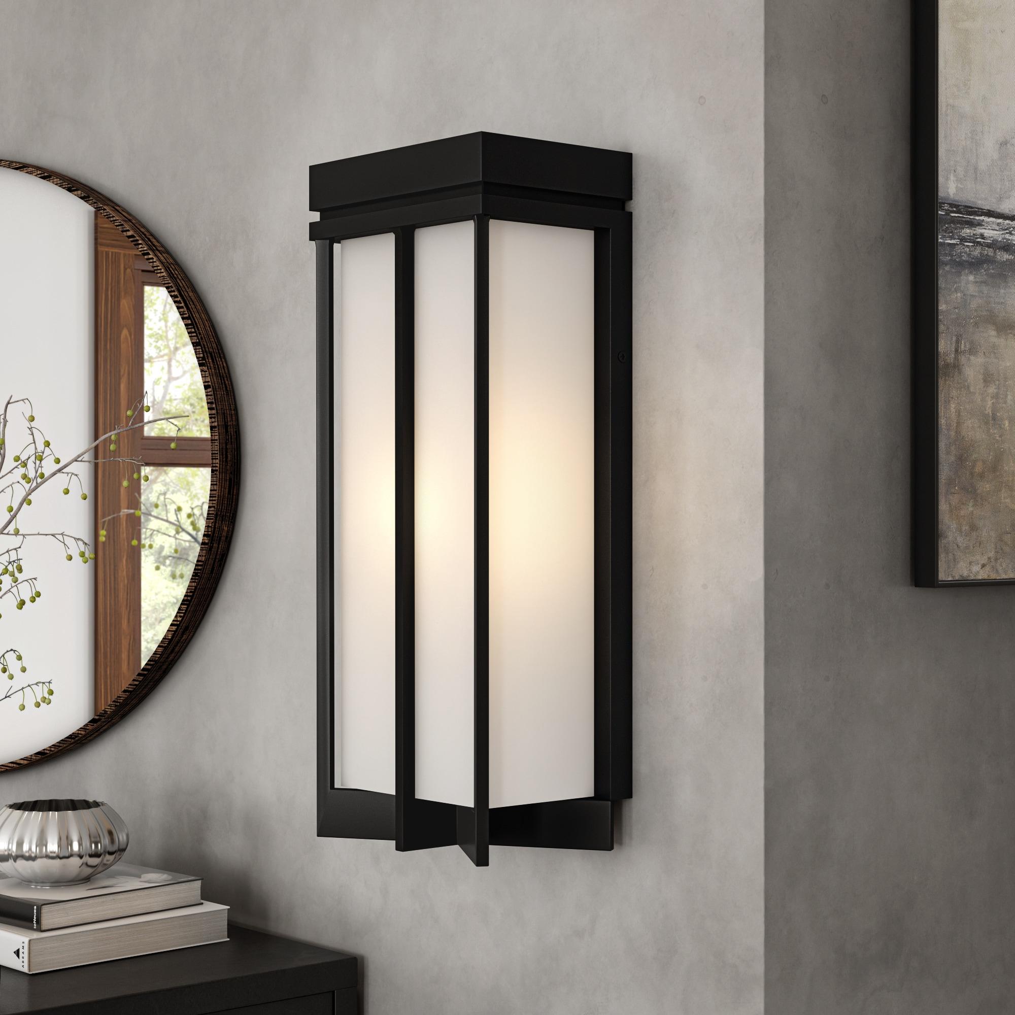 17.5" Matte Black Metal Lantern Wall Sconce