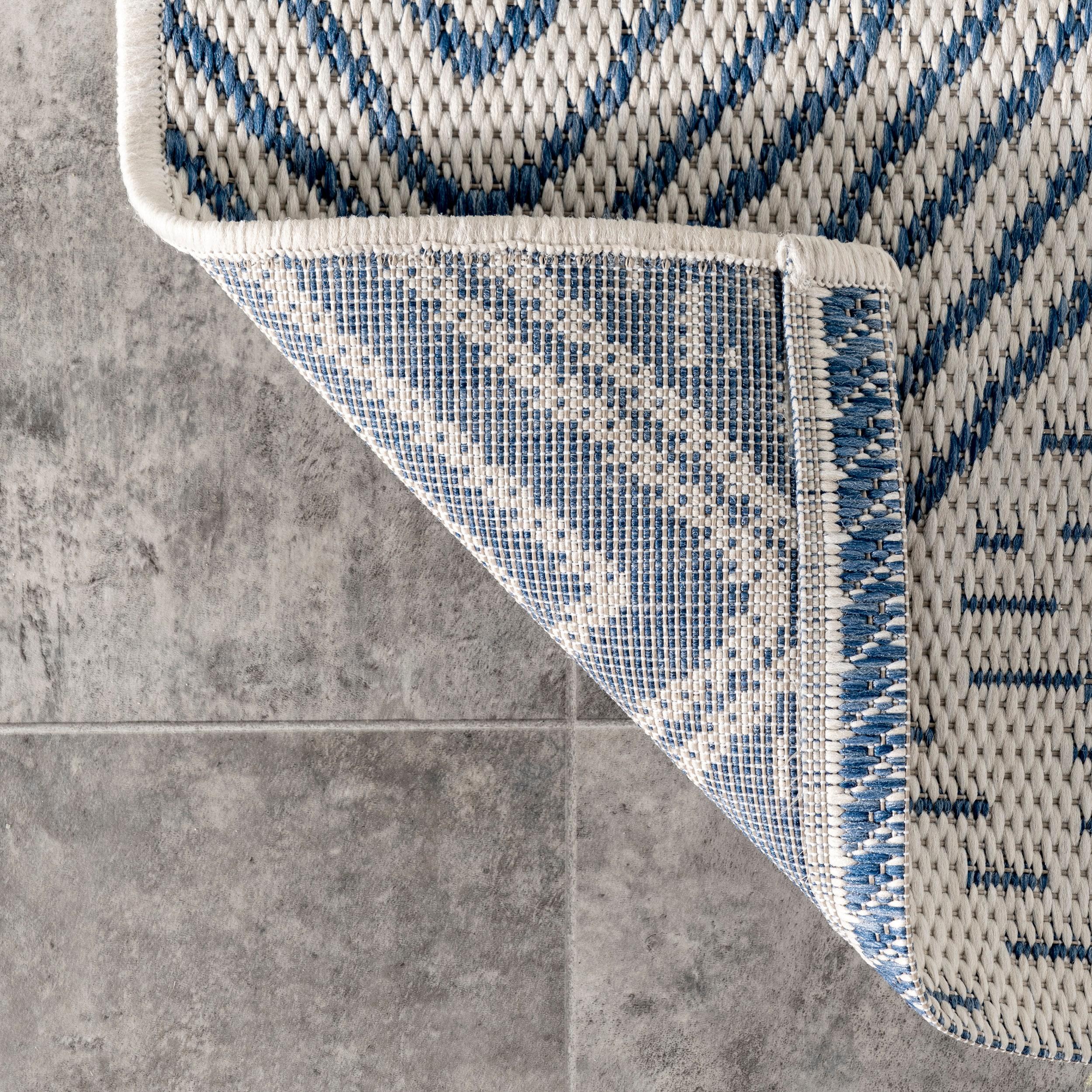 Dunham Abstract Indoor/Outdoor Area Rug for Living Room Patio Deck Front Porch Kitchen, Blue/Ivory