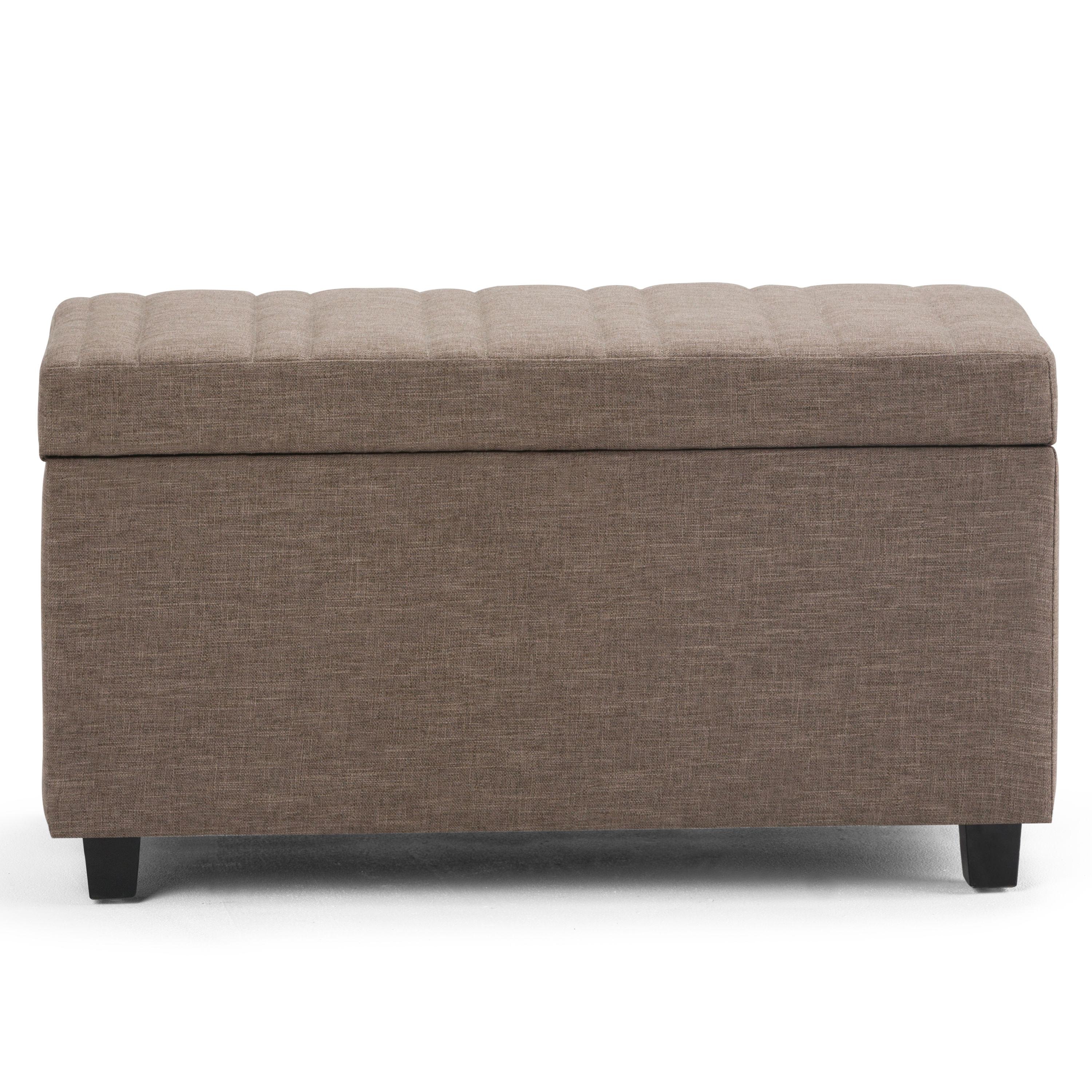 Simpli Home Darcy 33"W Upholstered Storage Ottoman Bench with Large Interior Storage and Child Safety Hinges