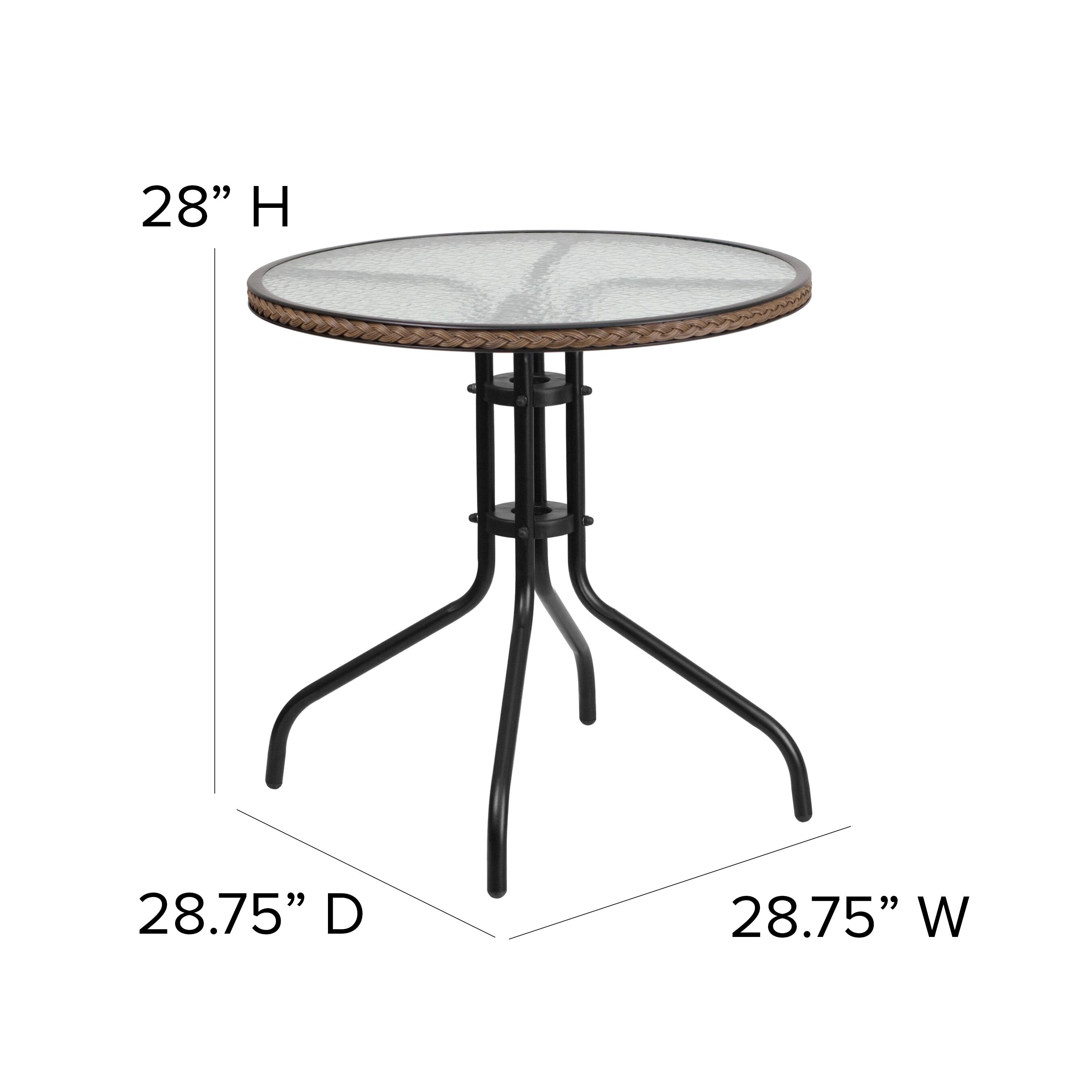 Flash Furniture 28'' Round Tempered Glass Metal Table with Dark Brown Rattan Edging