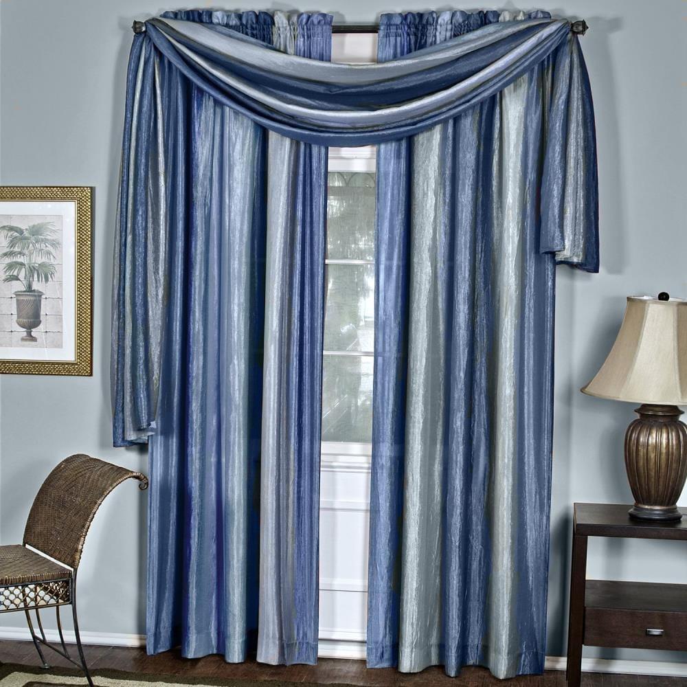 Kate Aurora Royal Ombre Crushed Semi Sheer Single Window Scarf Treatment - 50 in. W x 144 in. L, Blue