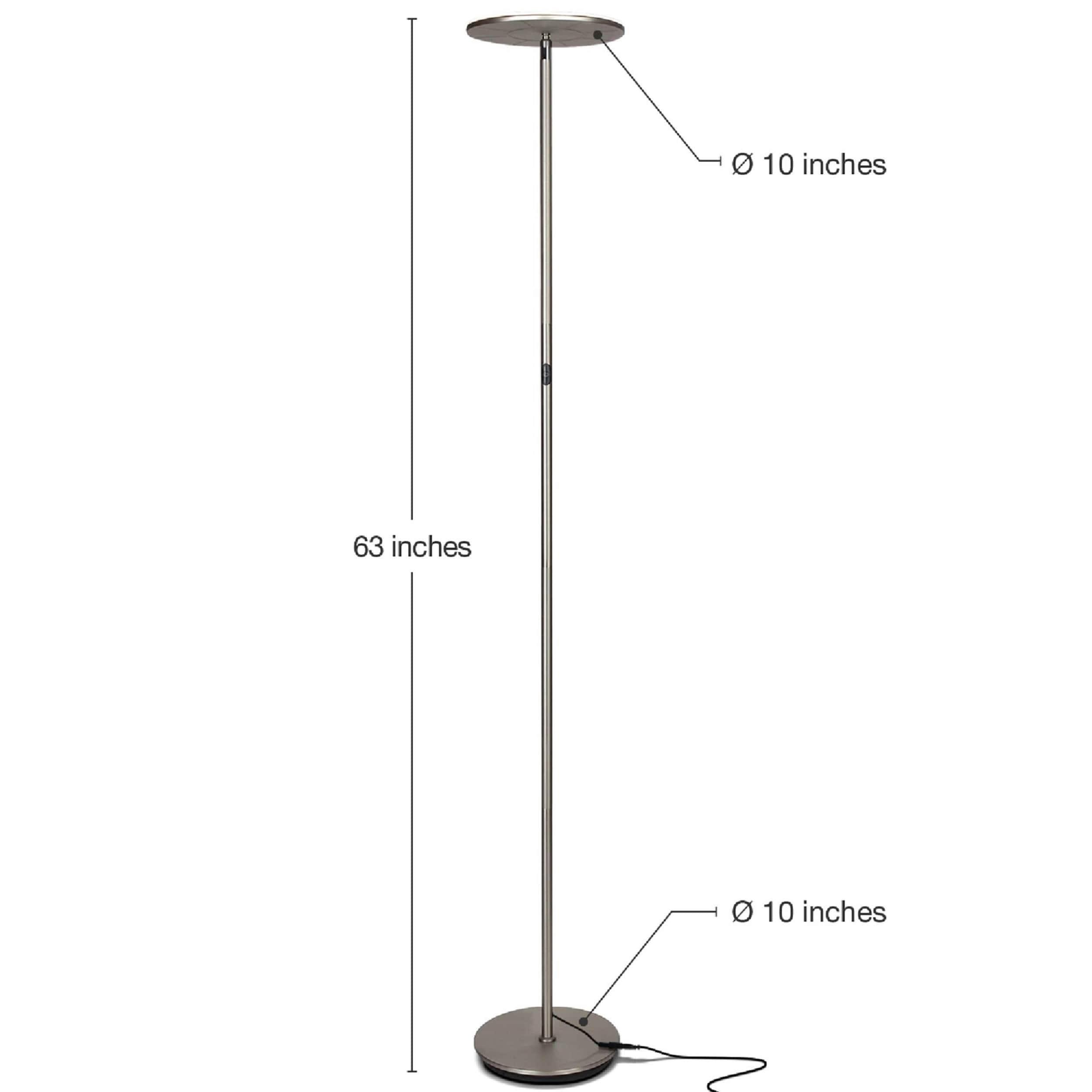 Brightech Sky Modern Dimmable Integrated LED Torchiere Floor Lamp Brushed Nickel: Touch Sensor, 3-Year Warranty, UL Listed