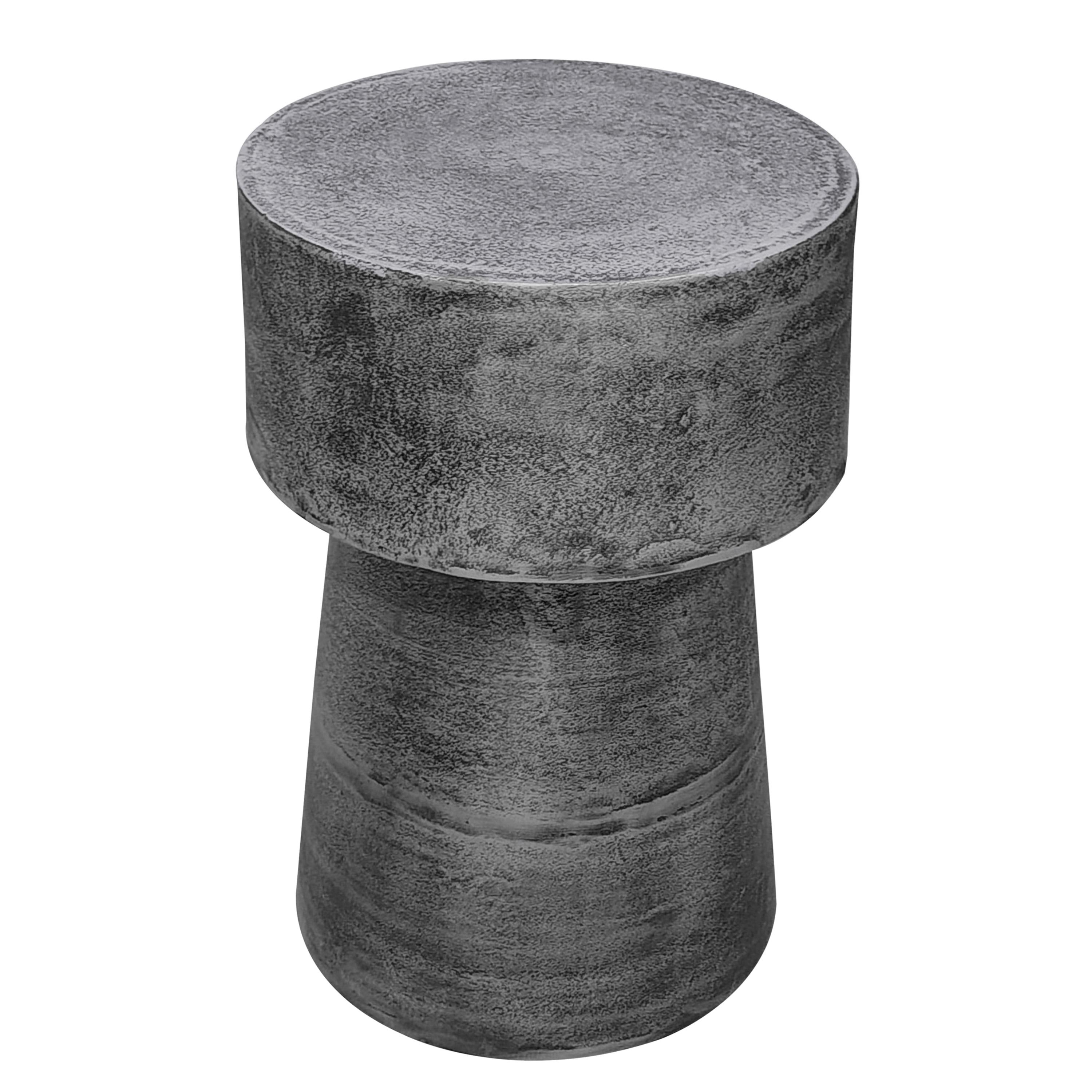 17 Stories Vintage Accent Side Table, 15.5 Inch Round, Antique Silver Cast Aluminum Drum Base