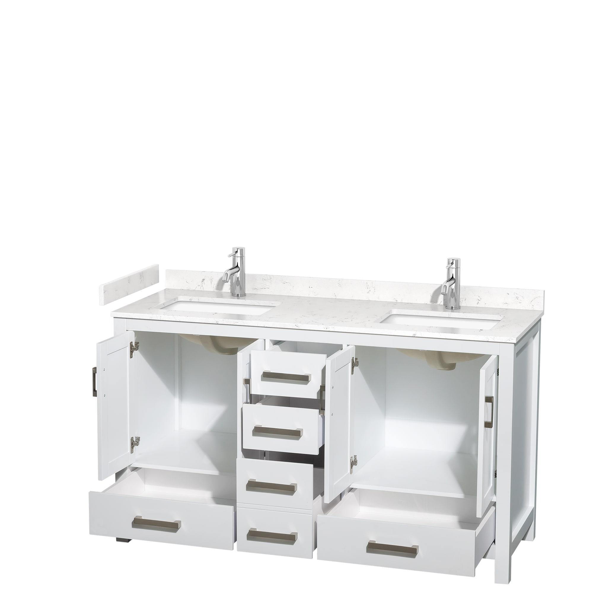 Wyndham Collection Sheffield 60" Freestanding Double Bathroom Vanity with Cultured Marble Top