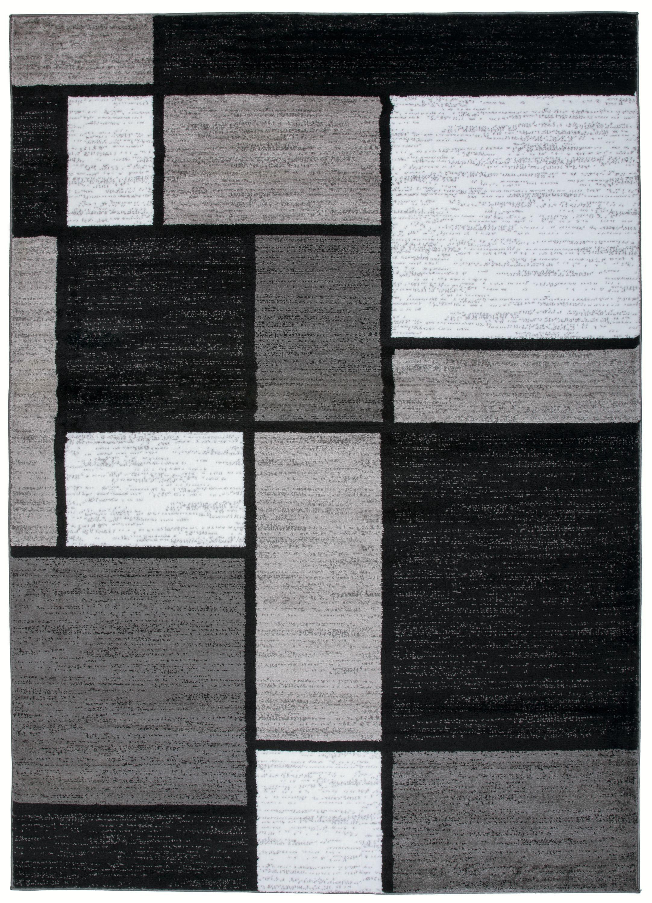 World Rug Gallery Contemporary Modern Boxed Color Block Area Rug - Gray 4'x6'