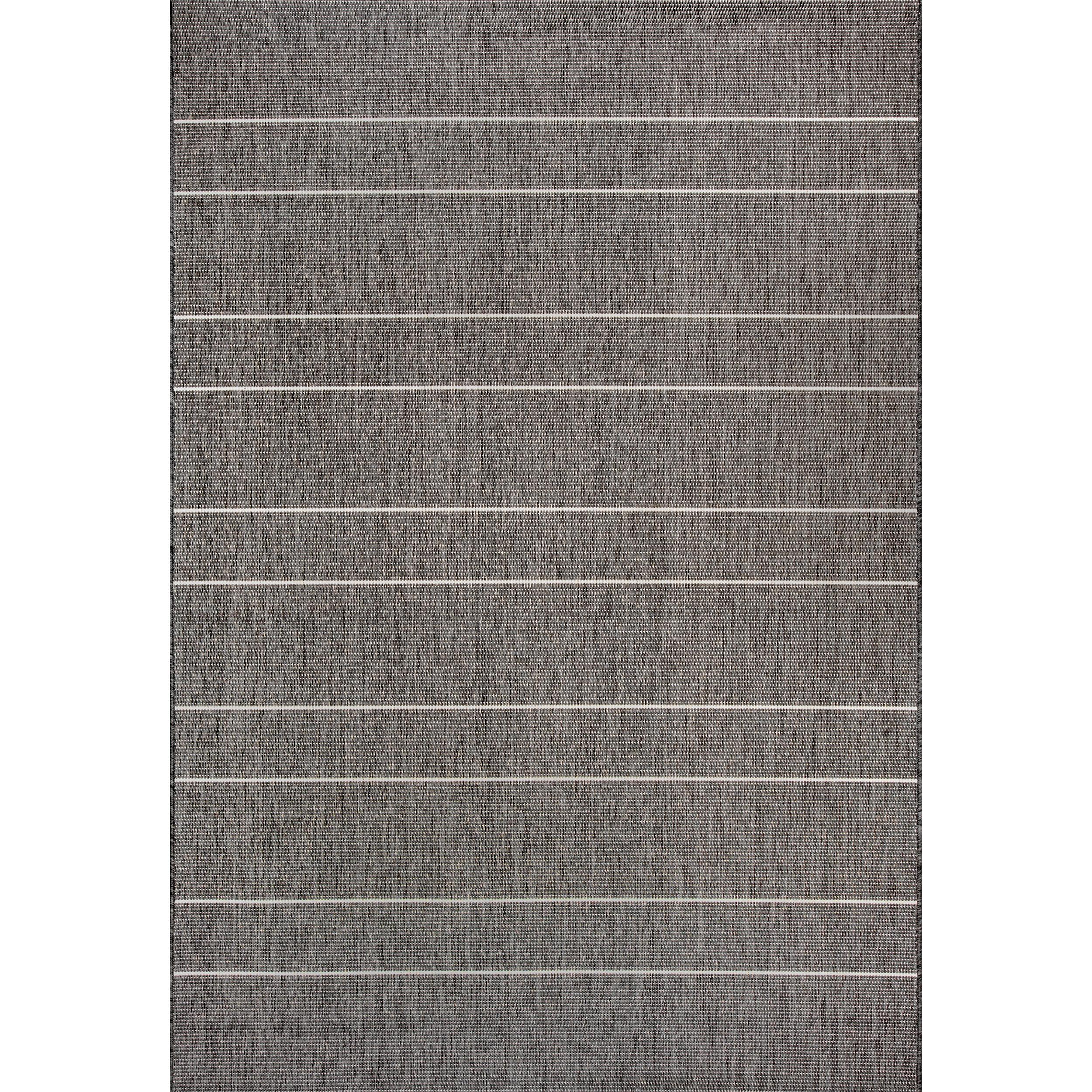 Nuloom Alaina Striped 8 Square Indoor/Outdoor Area Rug for Living Room Patio Deck Front Porch Kitchen, Dark Grey/Ivory