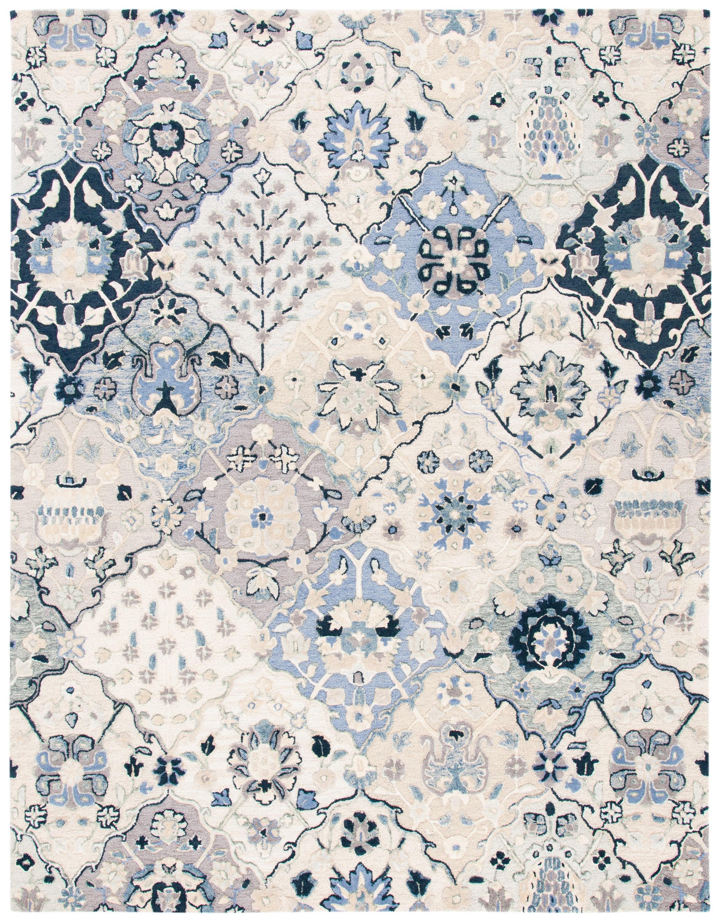 SAFAVIEH Glamour Charmaine Floral Wool Area Rug, Beige/Blue, 9' x 12'