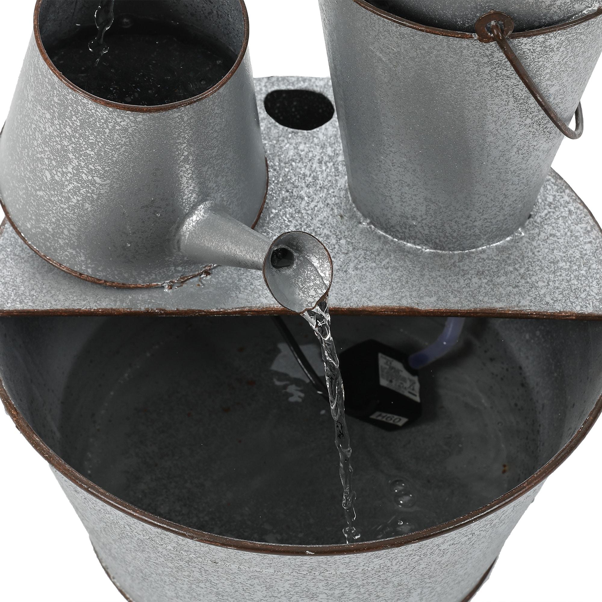LuxenHome Farmhouse Rustic Metal Pitcher Outdoor Fountain Silver