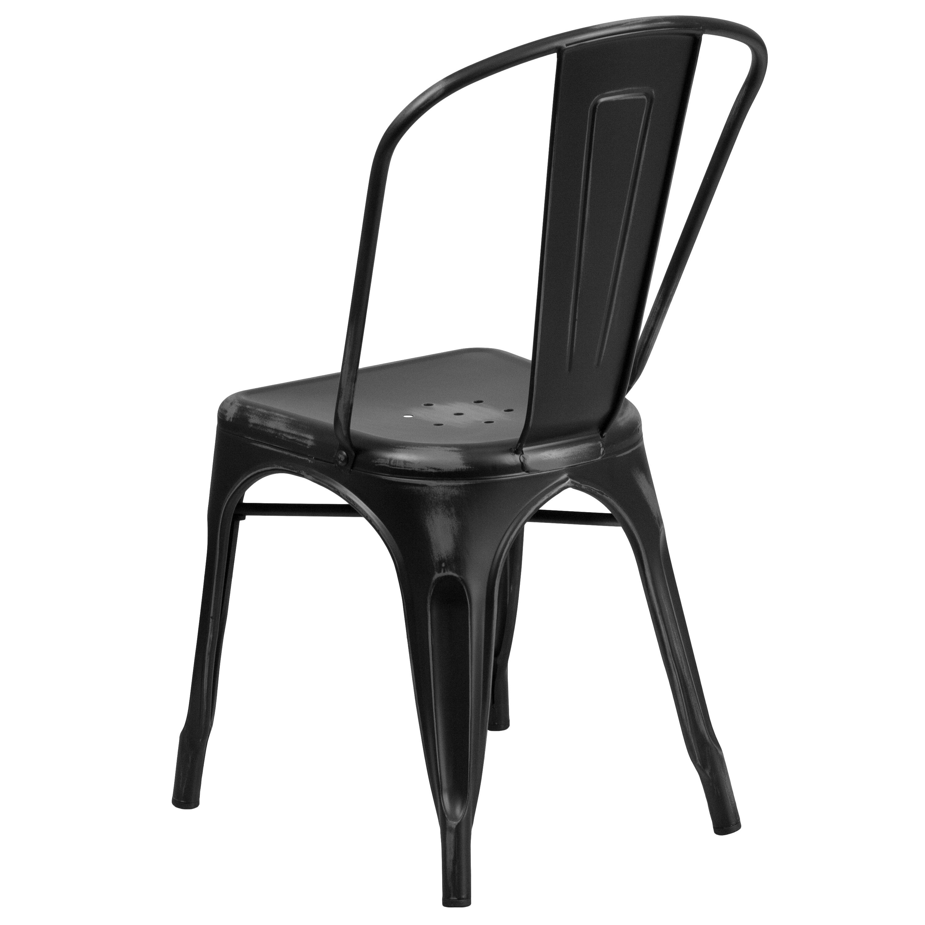 Flash Furniture Commercial Grade Distressed Black Metal Indoor-Outdoor Stackable Chair