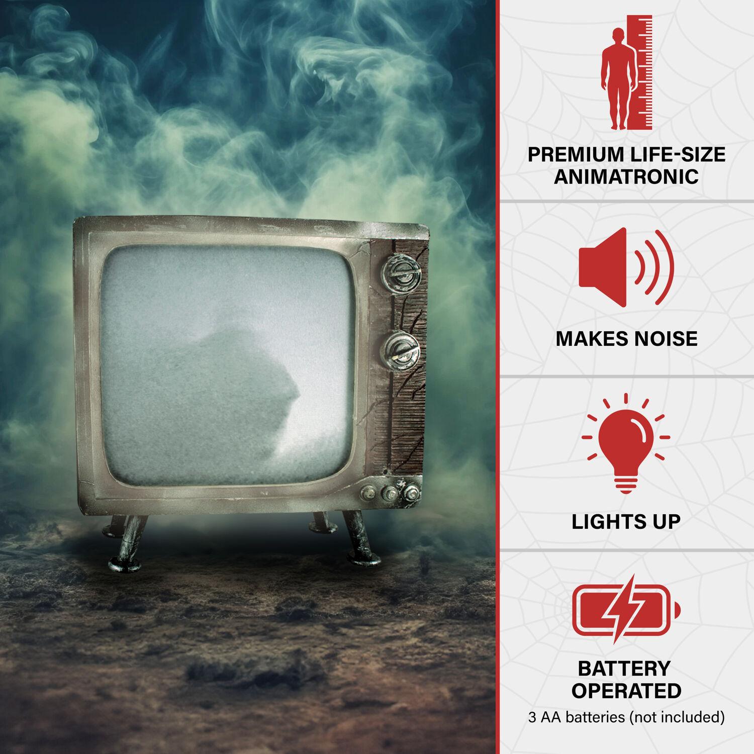 Haunted Hill Farm 11.8" H 4.7 lbs Haunted TV Animatronic White LED lights, Halloween Decor, HHHAUNTTV-1FLSA