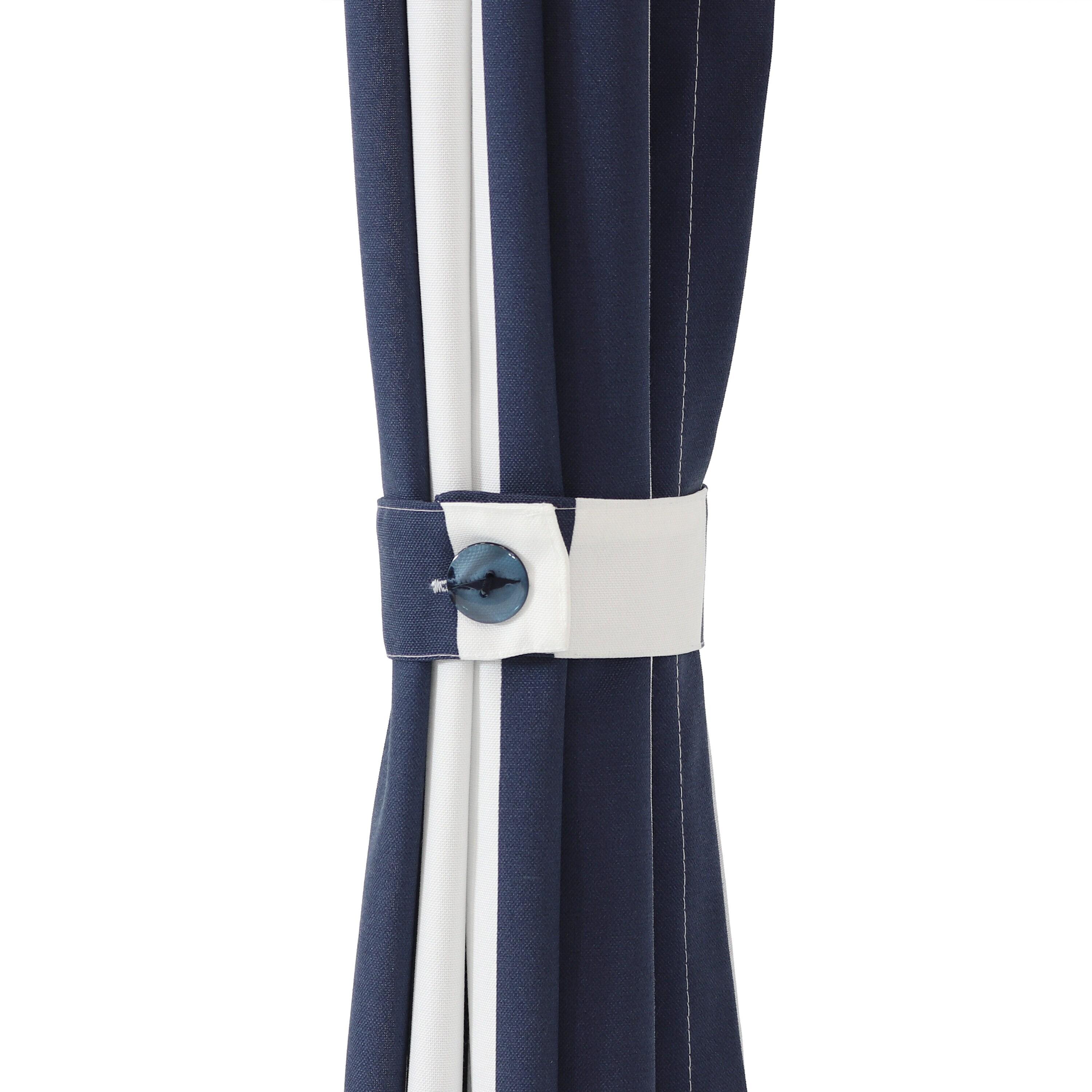 Sunnydaze Modern 2-Piece Blue and White Stripe Light-Filtering Curtain Set