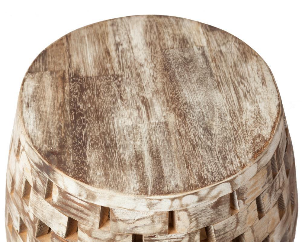 Balkene Home Maya Oval Rustic Garden Stool Wood Outdoor Seating & End Table Portable Adaptable Outdoor Furniture - Seasoned Patina Finish