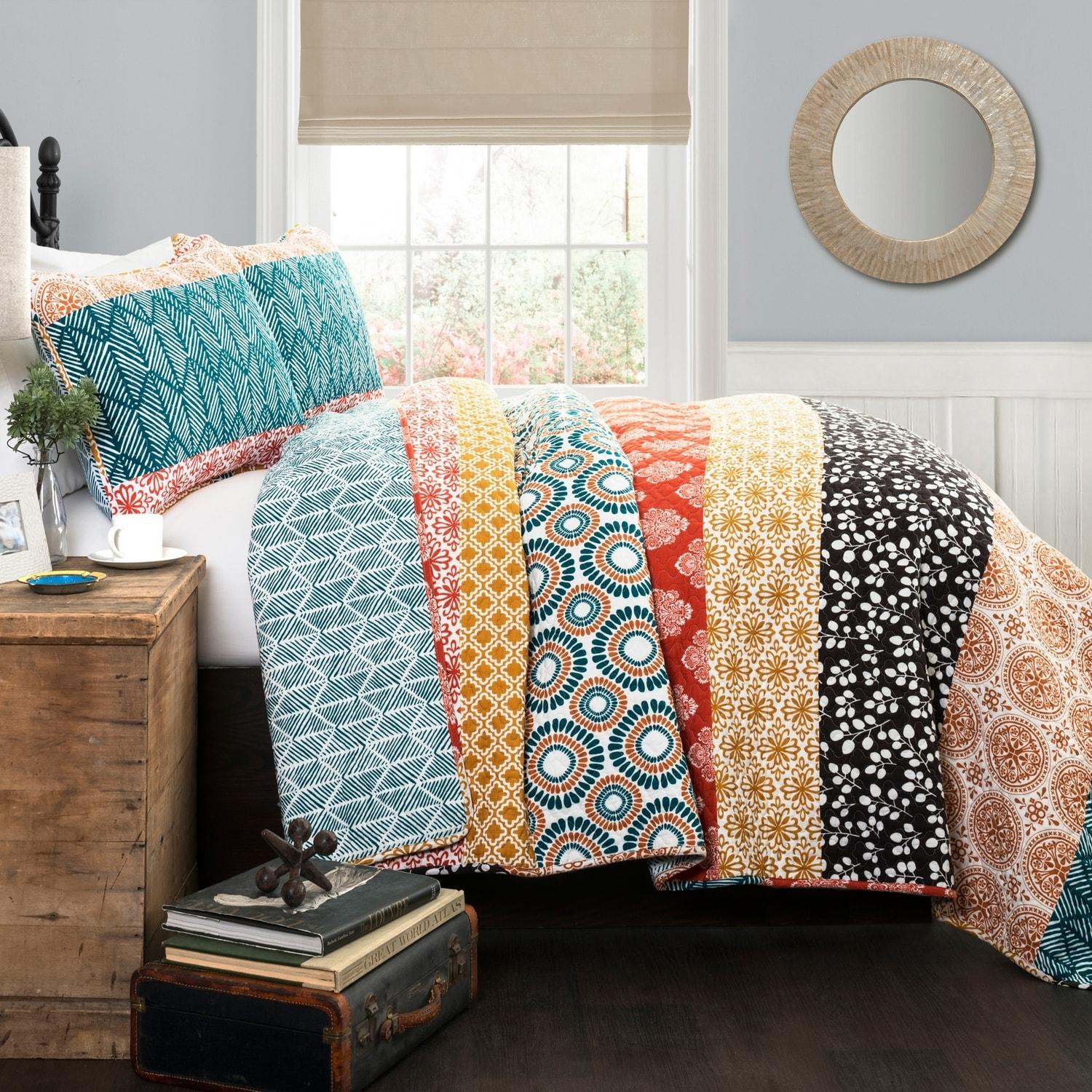 Lush Decor Bohemian 100% Cotton Reversible 3-Piece Quilt Set